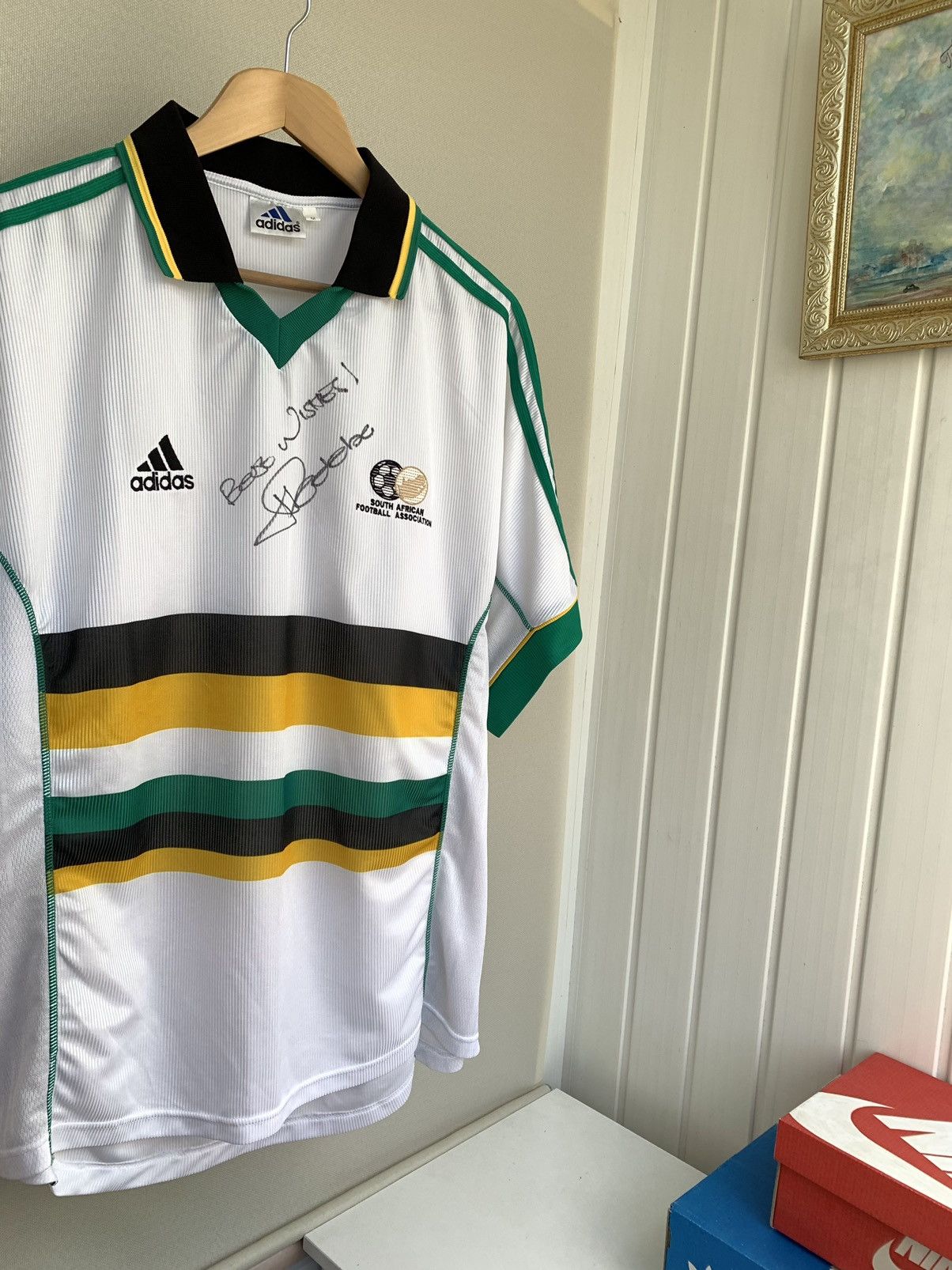Vintage Adidas South Africa 1999 Lucas Radebe Hand Signed Rare Shirt Size US M / EU 48-50 / 2 - 2 Thumbnail