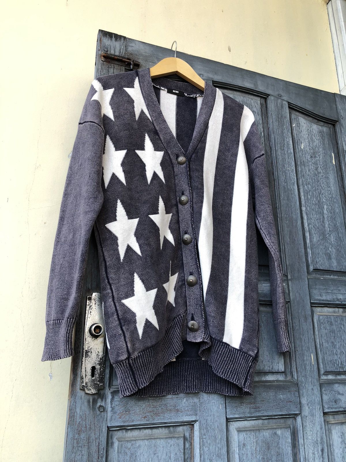 Japanese Brand Rodeo Crowns Japanese Free Size Knit Cardigan Stars Stripes Size US M / EU 48-50 / 2 - 9 Thumbnail