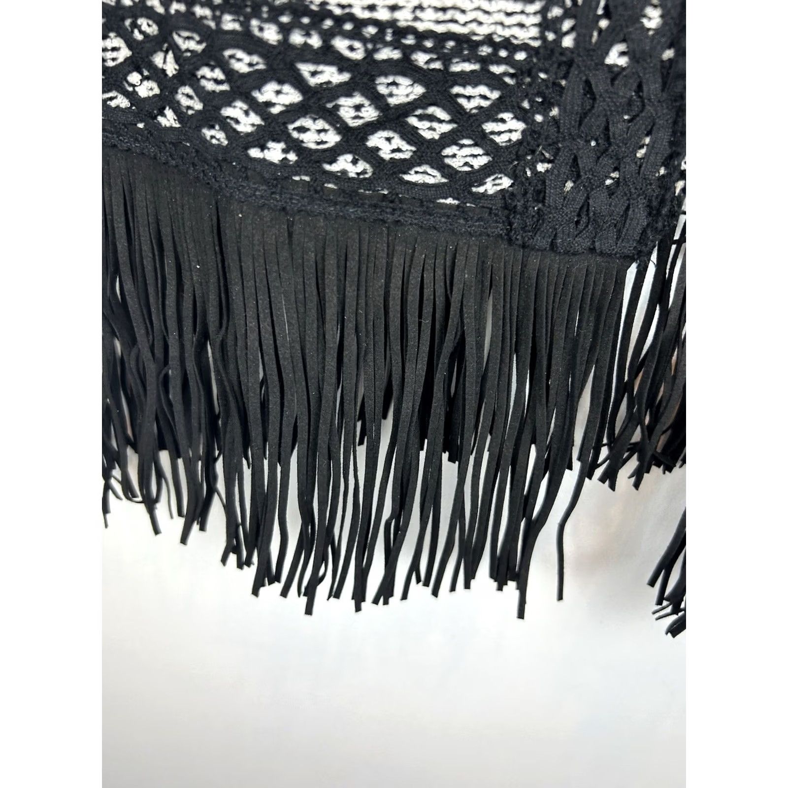 Vintage Christopher & Banks Knit Cardigan Open Fringe Black Suede Look Bohemian Women L Size Knit Open Fringe Boho 21" 26" Size L / US 10 / IT 46 - 4 Thumbnail