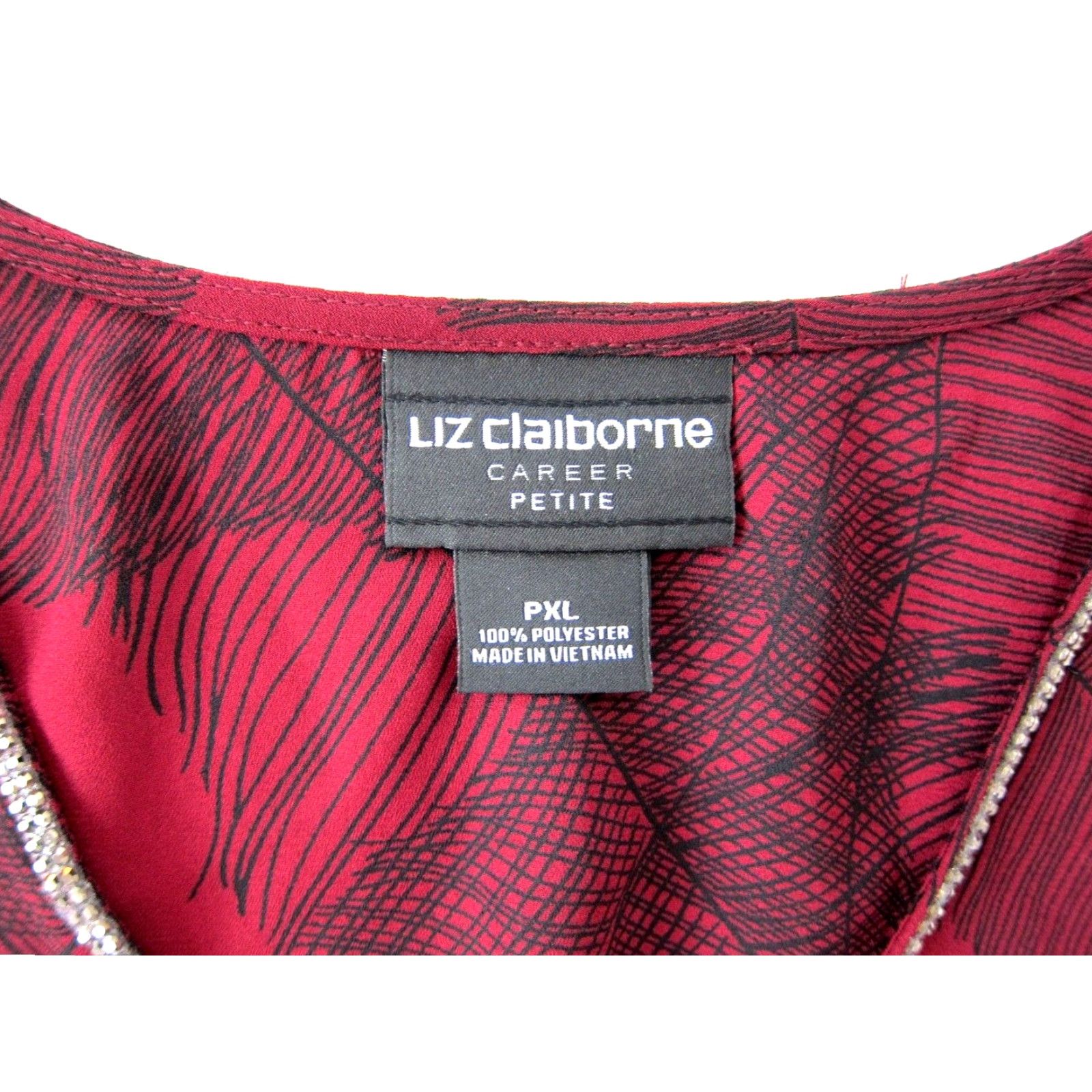 Liz Claiborne NWT Liz Claiborne Career Burgundy Red Feather Floral Beaded V-Neck Blouse PXL Size XL / US 12-14 / IT 48-50 - 3 Thumbnail