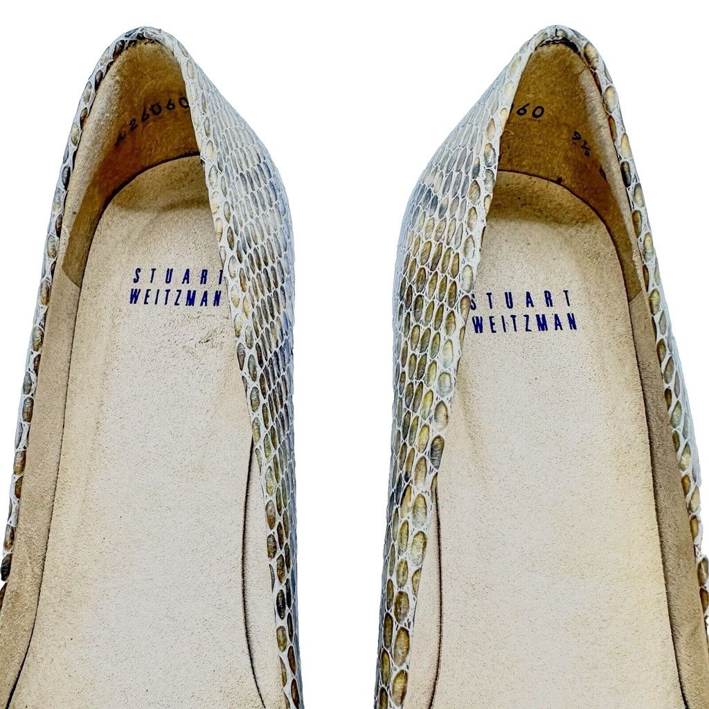 Stuart Weitzman Stuart Weitzman 9.5M Snakeskin Kitten Heel Pointed Tan Pumps Size US 9.5 / IT 39.5 - 2 Thumbnail
