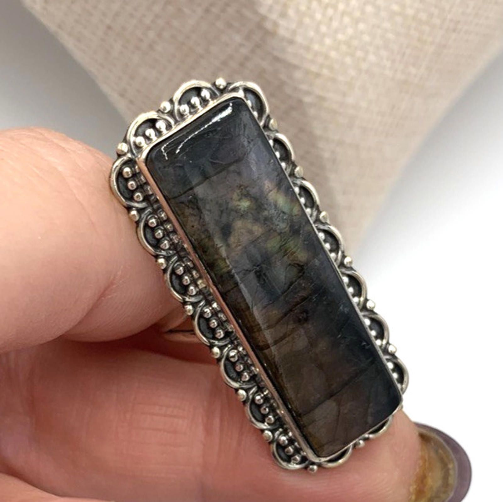 Other NOS Native American Navajo Labradorite Sterling Silver Ring Size ONE SIZE - 6 Thumbnail