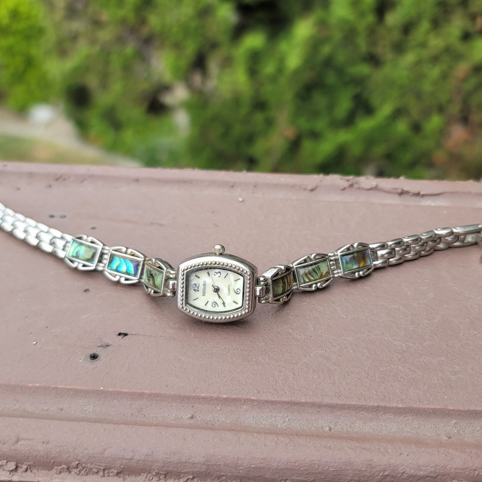 The Unbranded Brand Vtg Silver Tone Kessaris Abalone Gemstone Band Watch Size ONE SIZE - 2 Thumbnail