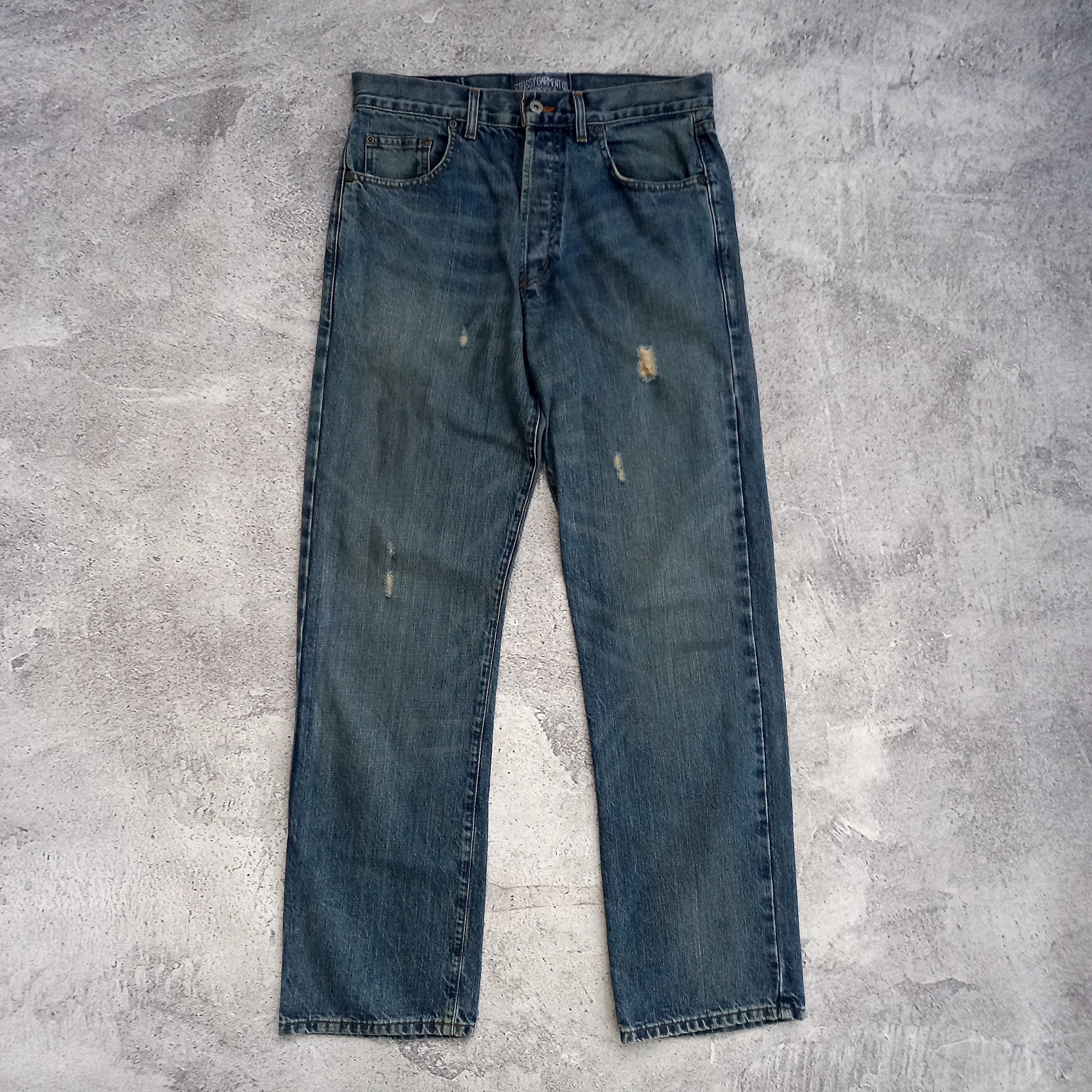 Stussy 1990s Stussy - Button Fly Distressed Denim Pants Size US 32 / EU 48 - 1 Thumbnail