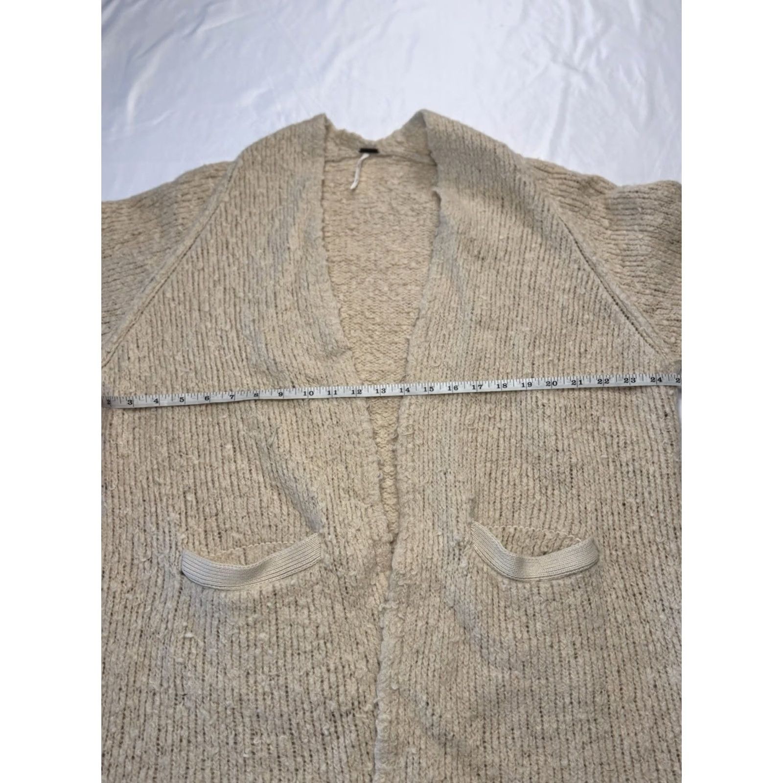 Free People Free People Cardigan Sweater Wool Knit Fuzzy Open Front Bohemian Womens Medium Beige Wool Blend Casual, Travel All Seasons Size M / US 6-8 / IT 42-44 - 6 Thumbnail