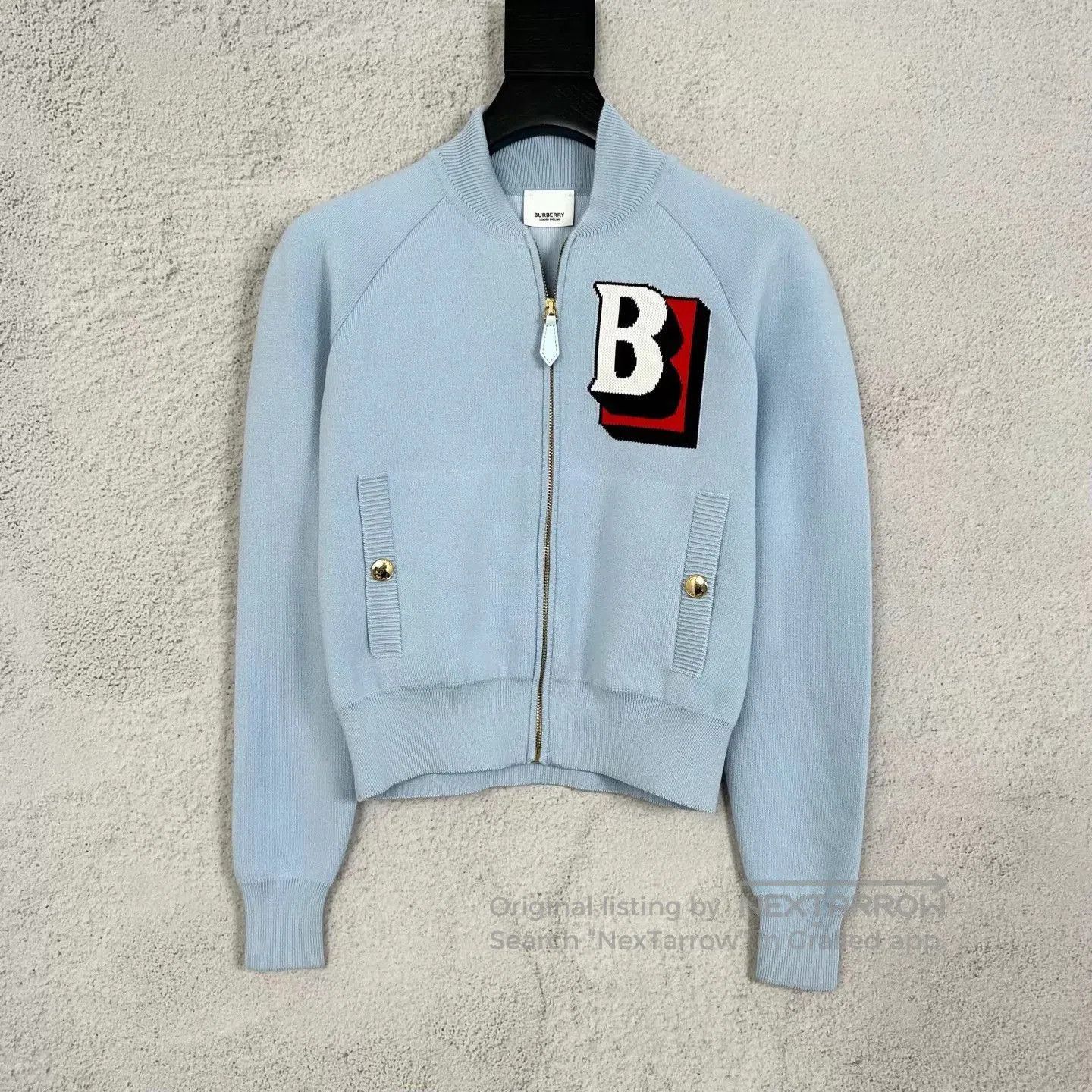 Burberry Blue Zip-Front Bomber Jacket XXS. Size US XXS / EU 40 - 1 Thumbnail