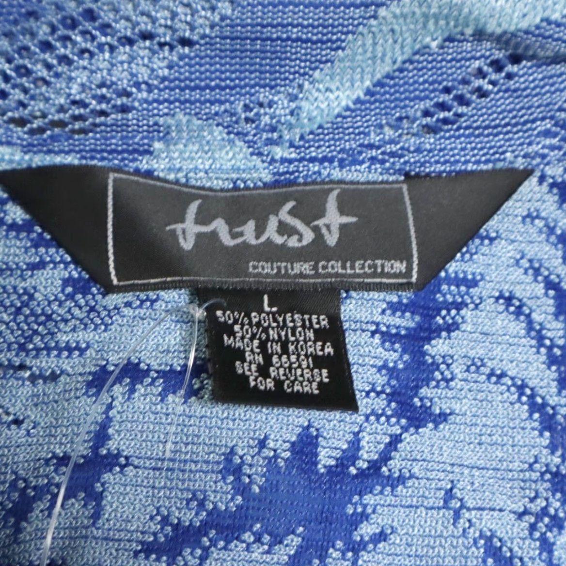 Vintage VINTAGE? Wait—original not vintage. So skip. Title: Trust Couture Tiger Stripe Lace Polyester All Over Print Button Up Shirt Blue Men's L Size US L / EU 52-54 / 3 - 5 Thumbnail