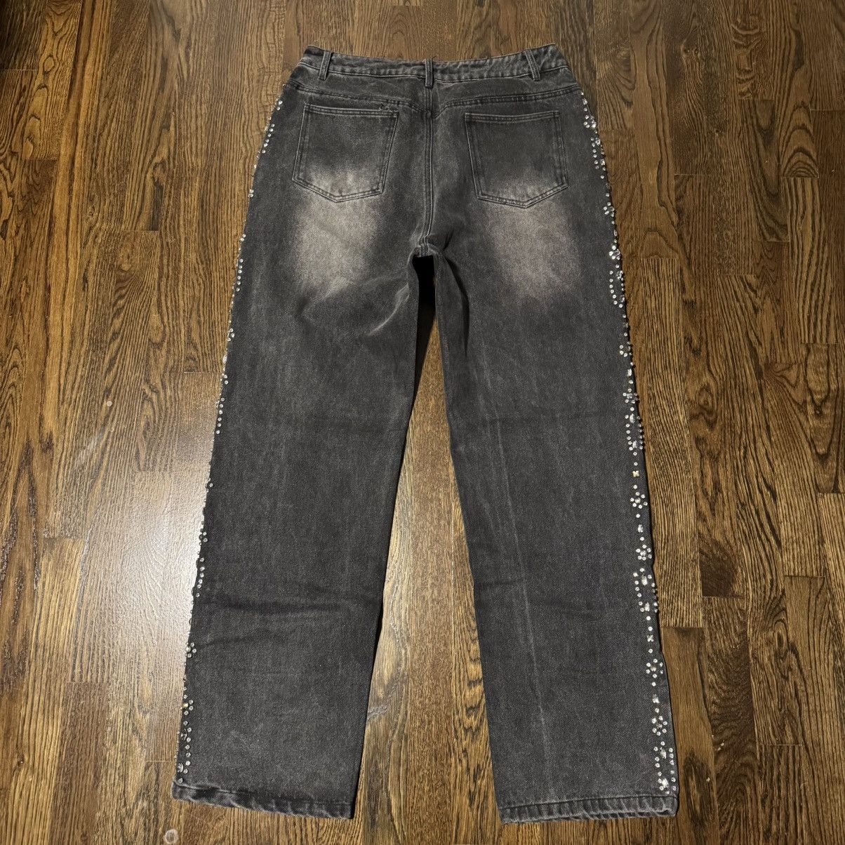 Vale Vale Black Rhinestone Washed Jeans Size US 32 / EU 48 - 3 Thumbnail