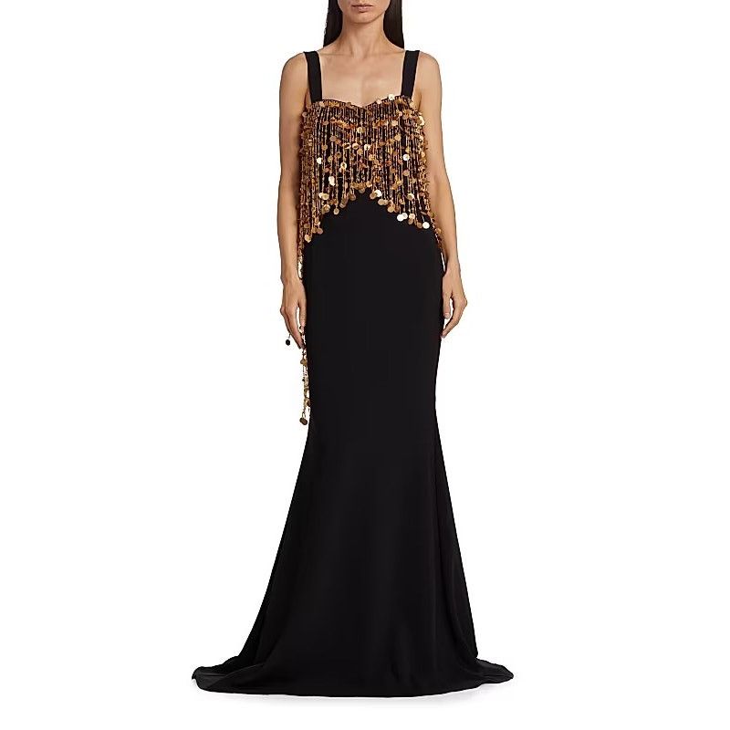 Badgley Mischka Badgley Mischka Runway Sequin Fringe Gown black gold size 4 Size S / US 4 / IT 40 - 12 Thumbnail