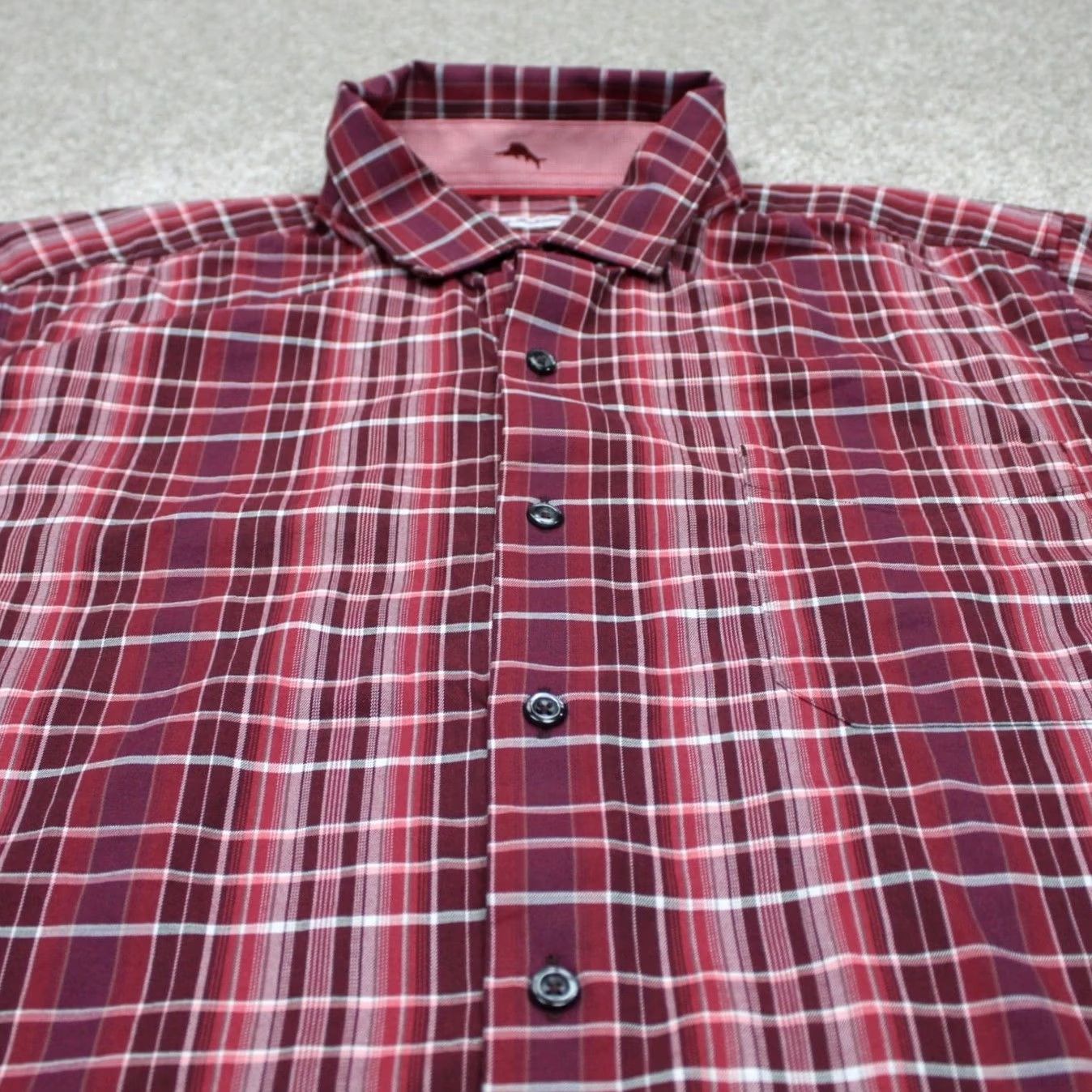 Tommy Bahama Tommy Bahama Shirt Mens Large Red Cotton/Silk Blend Button-Down L/S Plaid Casual Beach Hawaiian Size US L / EU 52-54 / 3 - 4 Thumbnail