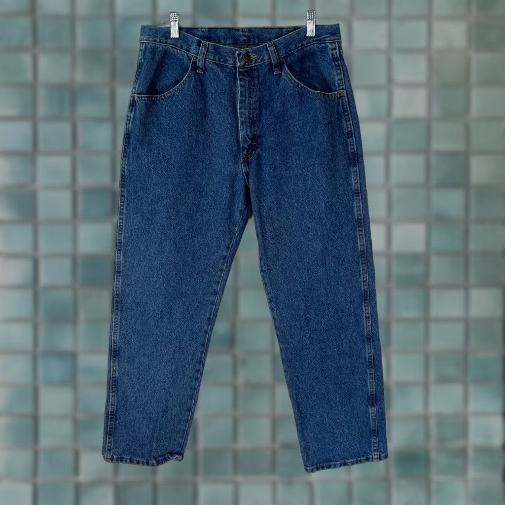 Denime RUSTLER Jeans Men 34X29 Blue Denim Regular Straight 100% Cotton Belt Loops Pockets Mens Size US 34 / EU 50 - 1 Thumbnail