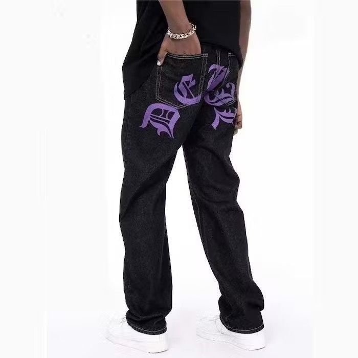 image of Paisley Bandana Painted Graphic Denim Jeans in Black, Men's (Size 34)