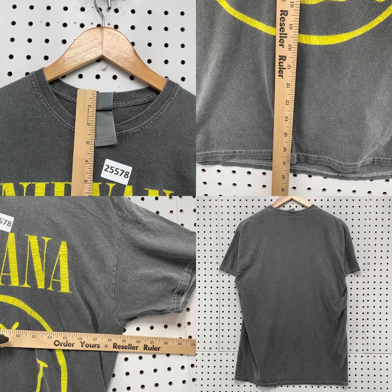 Gildan Nirvana Shirt Faded Gray Yello wSmiley Face Music Band Tee Mens Medium Size US M / EU 48-50 / 2 - 8 Thumbnail