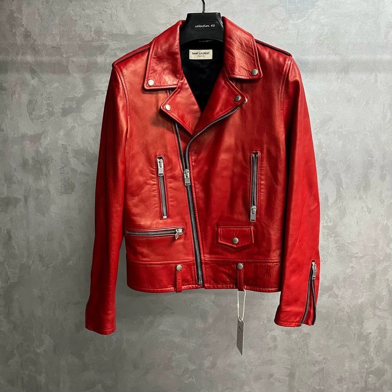 Saint Laurent Paris Saint Laurent Paris Saint Laurent Red Leather Biker Jacket Size US M / EU 48-50 / 2 - 1 Thumbnail