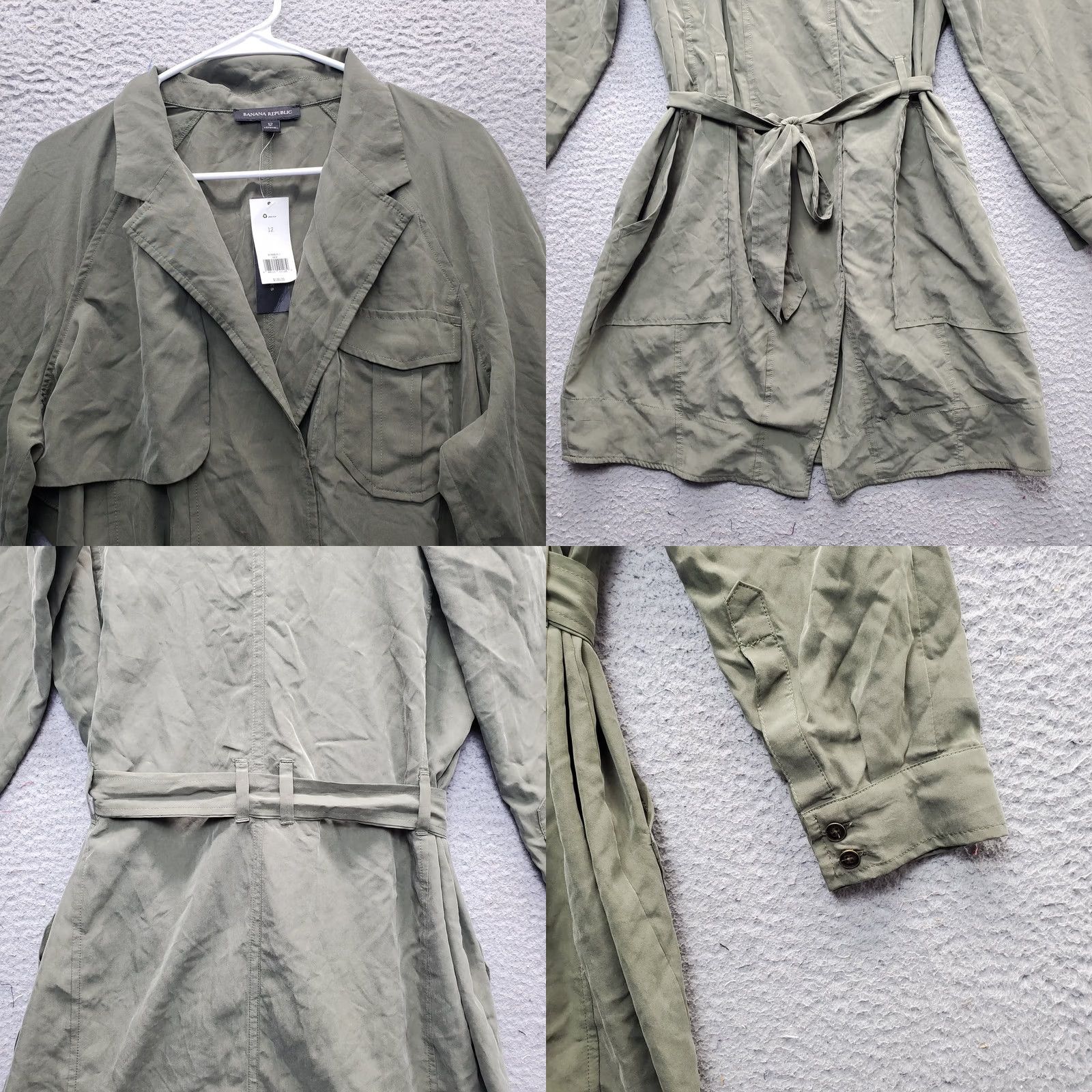 Banana Republic Banana Republic Dress Womens 12 Green Trench Roll Tab Sleeve Belt Waist Notch Size XL / US 12-14 / IT 48-50 - 8 Thumbnail