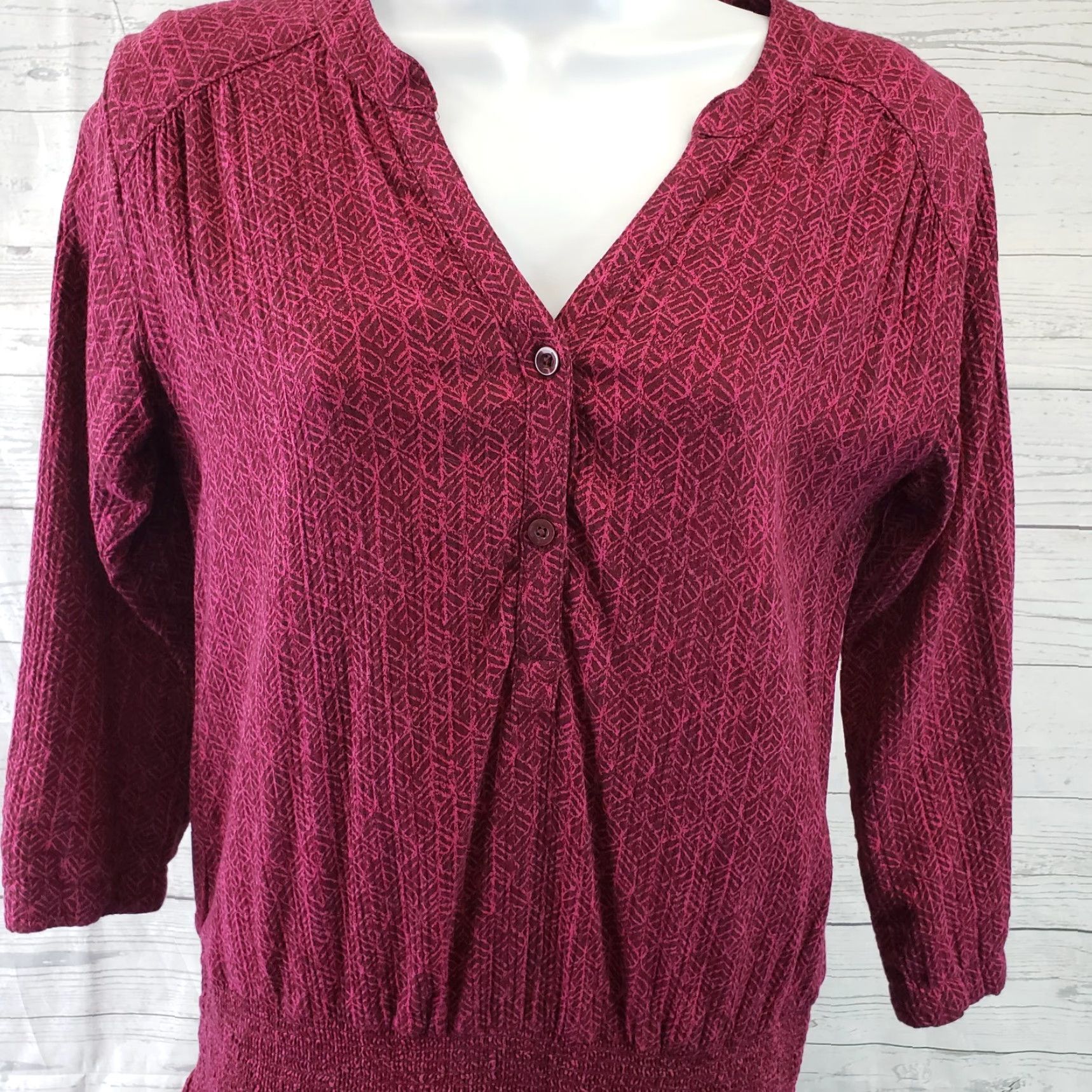 Prana prAna Womens Sugar Pine Dress XS Black Cherry Bodhi Smocked Waist 3/4 Sleeve Prana Dress Womens XS Black Cherry Sugar Pine Smocked Waist 3/4 Sleeve Size XS / US 0-2 / IT 36-38 - 2 Thumbnail