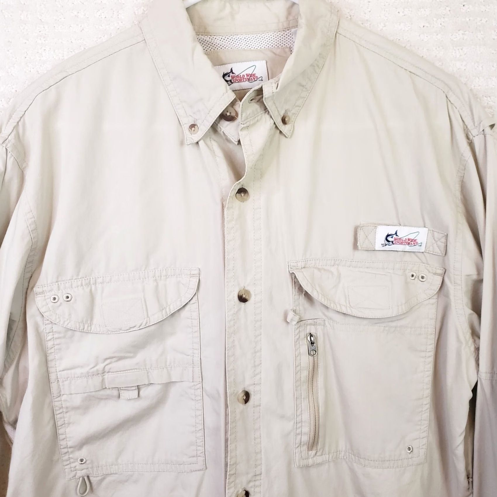 Vintage World Wide Sportsman Shirt Mens L Beige Khaki Long Sleeve Button Up Outdoor Size US M / EU 48-50 / 2 - 3 Thumbnail