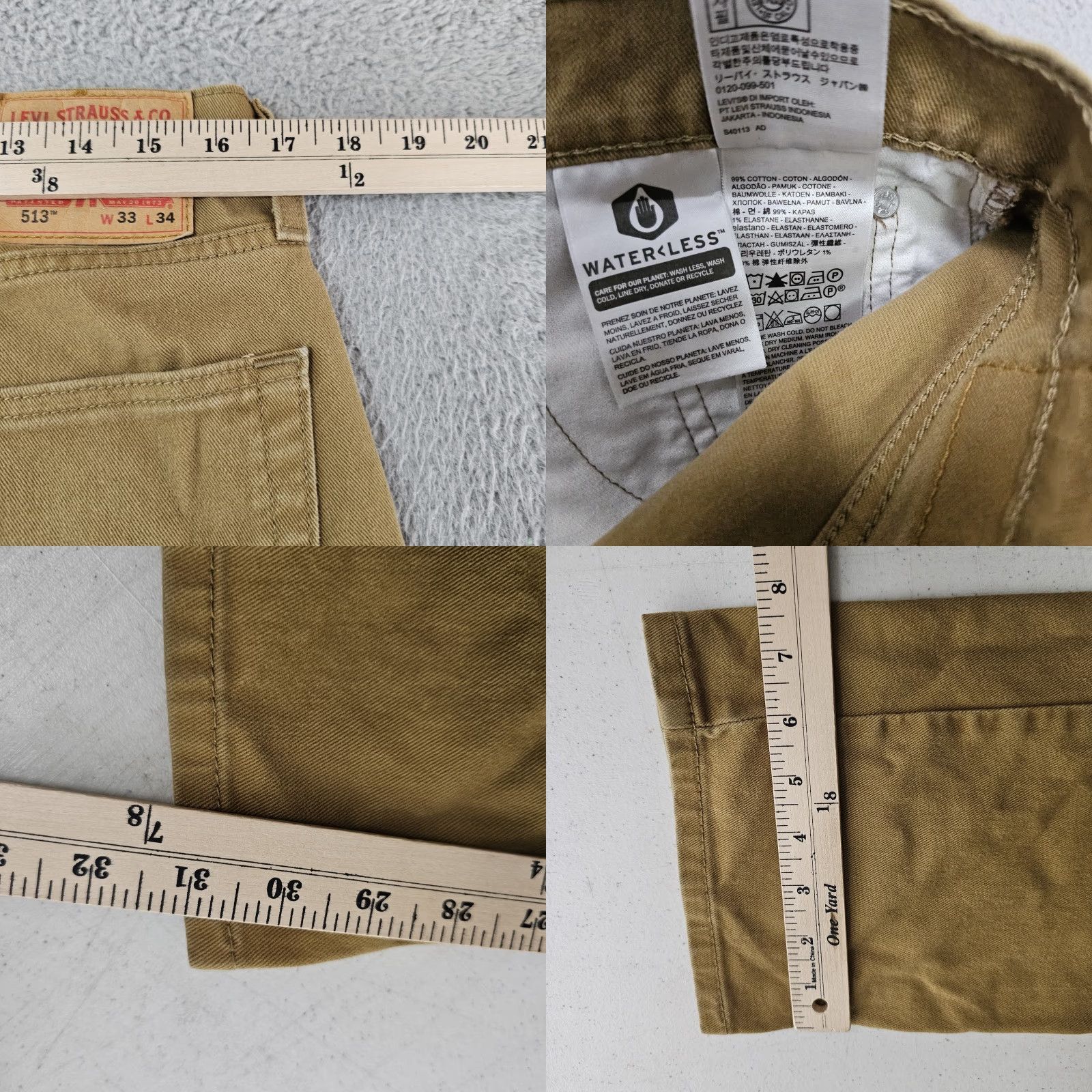 Levi's Levi's 513 Jeans Mens 33x31 Slim Straight Stretch Khaki Denim Casual Pants Belt Zip Pocket Size US 33 - 8 Thumbnail