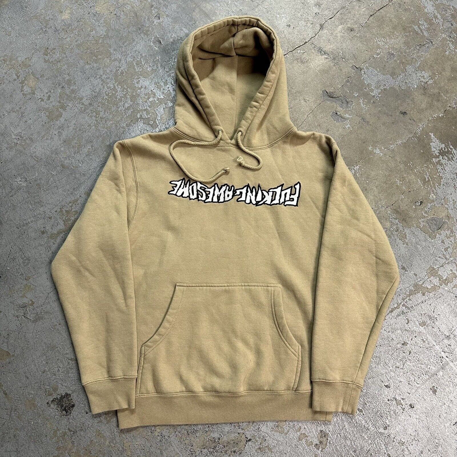 image of Fucking Awesome x Hypebeast Fuckingawesome Upside Down Embroidered Hoodie Small in Tan, Men's