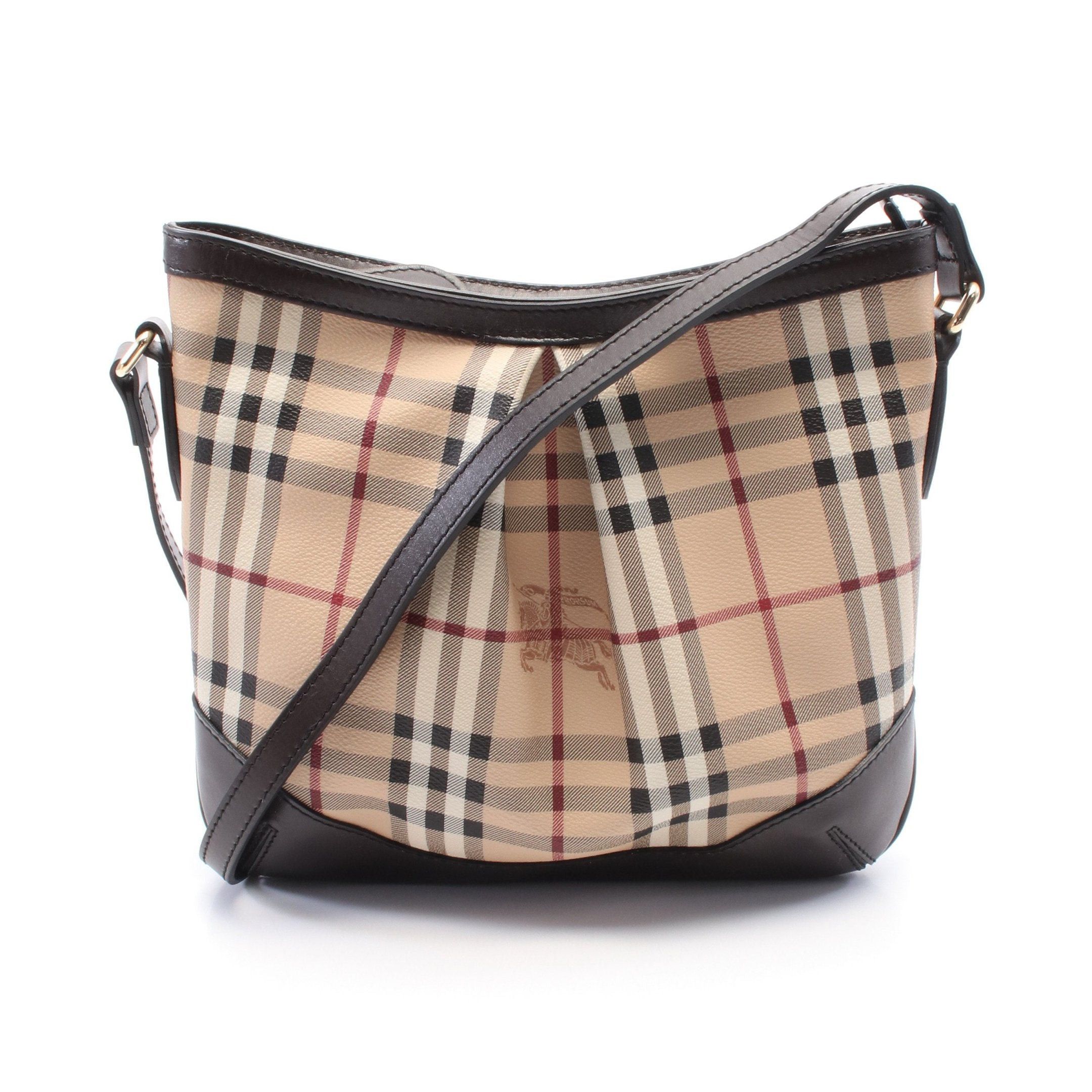 Burberry Shoulder Bag Leather Beige Multicolor Dark Brown in Black, Women's