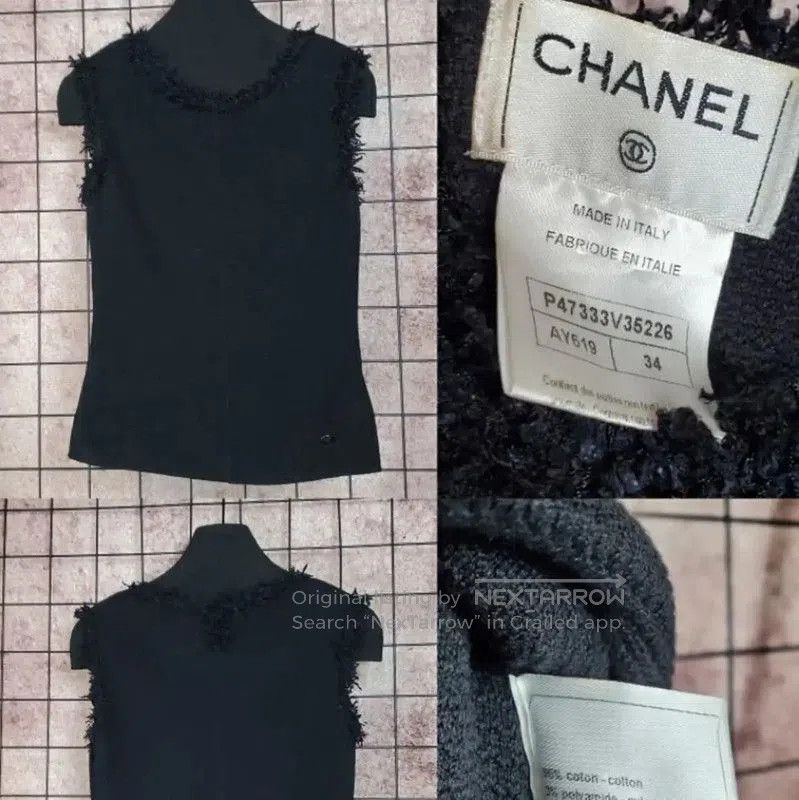 Chanel Chanel Black Cotton Logo Top with Fringes . Size XS / US 0-2 / IT 36-38 - 2 Thumbnail