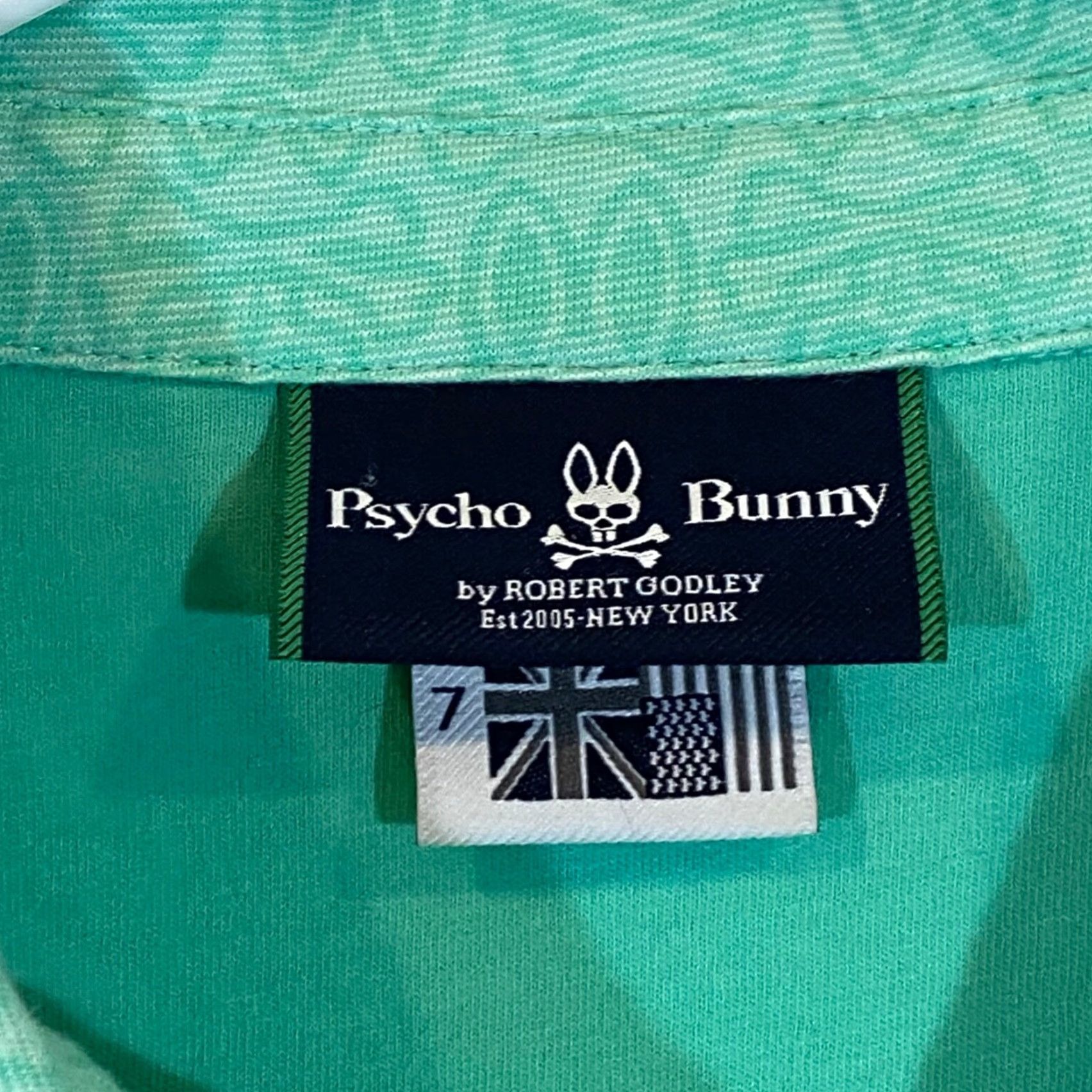 Psycho Bunny PSYCHO BUNNY Polo Shirt Mens XL Green AOP Logo Casual Golf Shirt S/S - 100% Cotton - Regular Fit / Classic Designer Shirt Size US XL / EU 56 / 4 - 4 Thumbnail