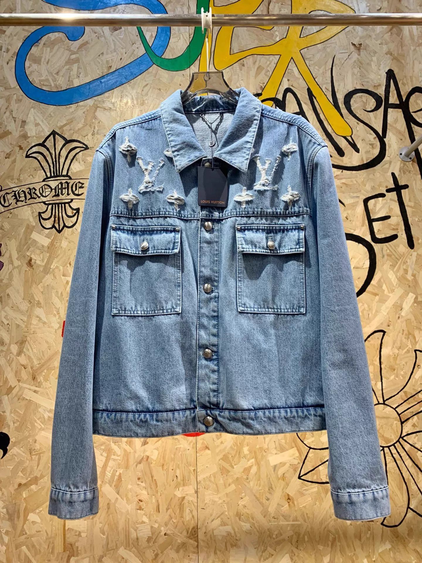 Louis Vuitton Blue Denim Jacket with Distressed Accents Size US XXL / EU 58 / 5 - 1 Thumbnail