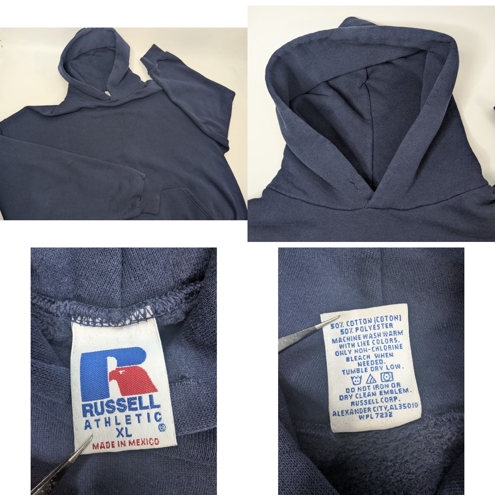 Russell Athletic VINTAGE Russell Athletic Hoodie Men's XL Navy Blue Pullover 90s College Retro Logo Hooded Sweatshirt Men Size US XL / EU 56 / 4 - 9 Thumbnail