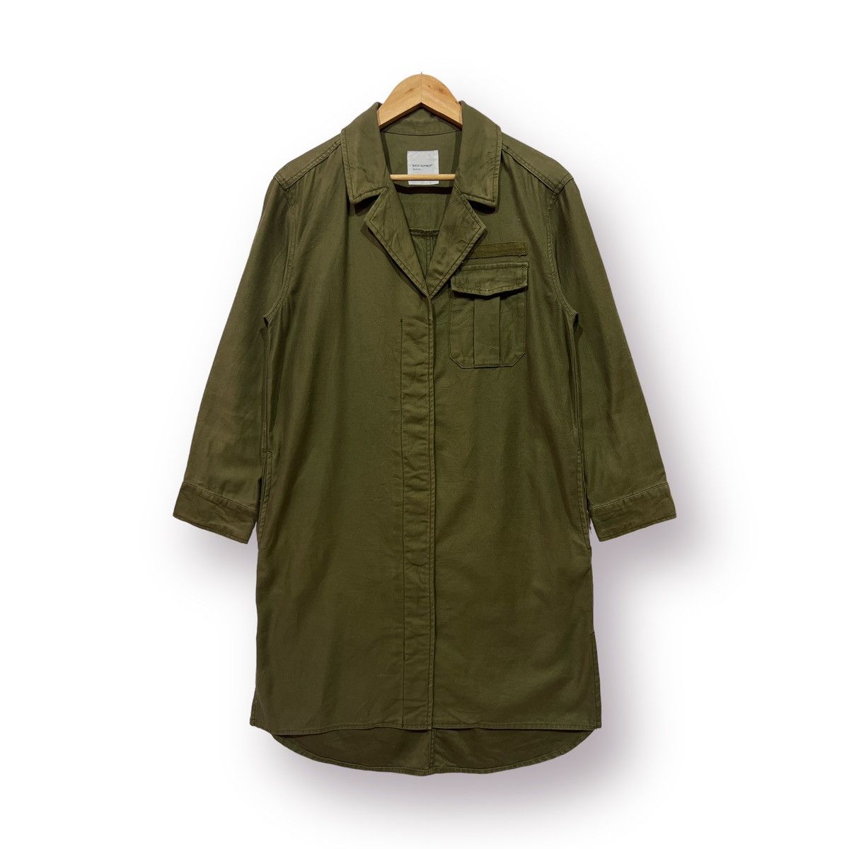🔥 BACK NUMBER OLIVE MILITARY STYLE LONG JACKET - M