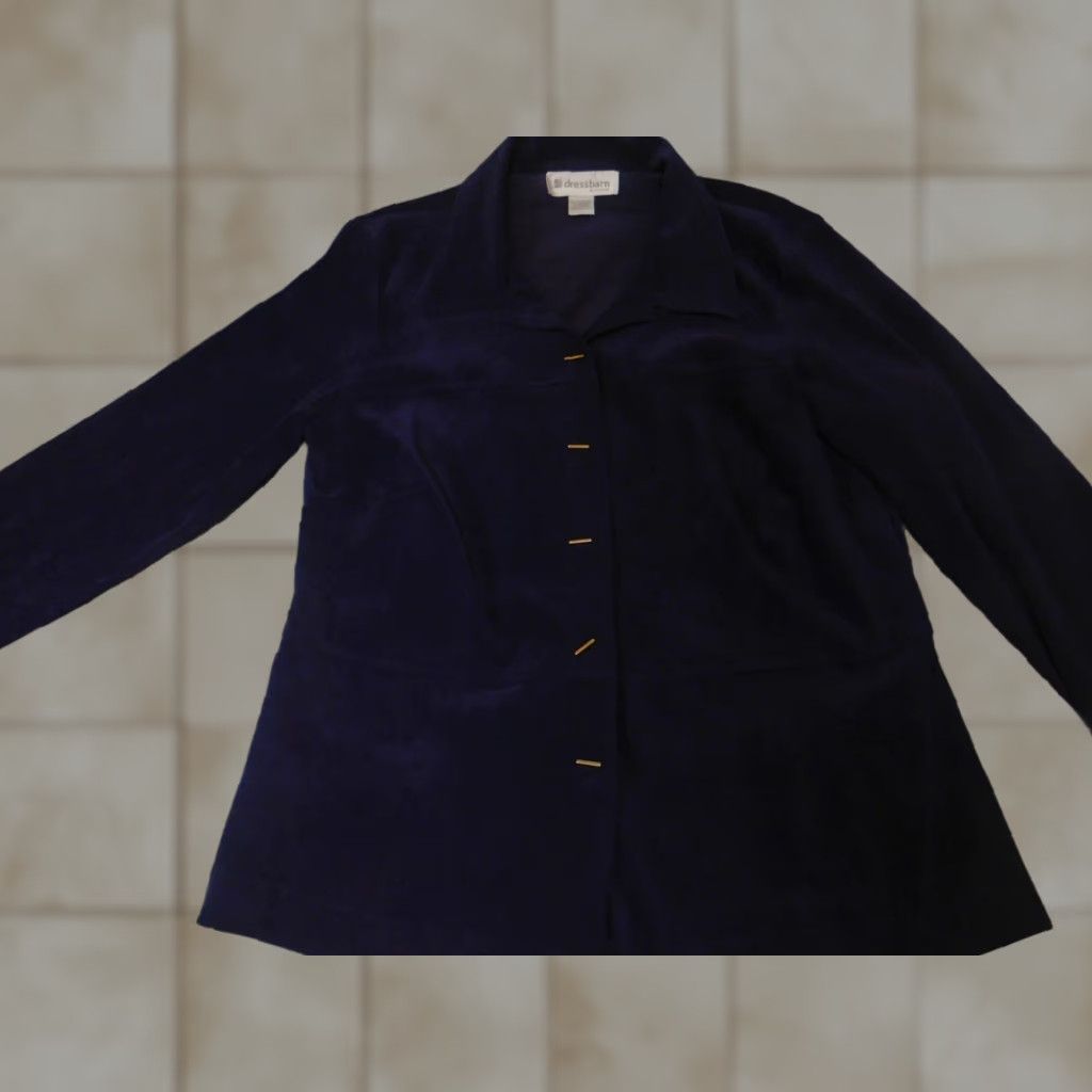 Vintage Dressbarn Womens Jacket 14W Purple Solid Knit Embroidered Button Collared Mid-Length Polyester Lining Plus Size Casual Fall Spring Size XL / US 12-14 / IT 48-50 - 1 Thumbnail