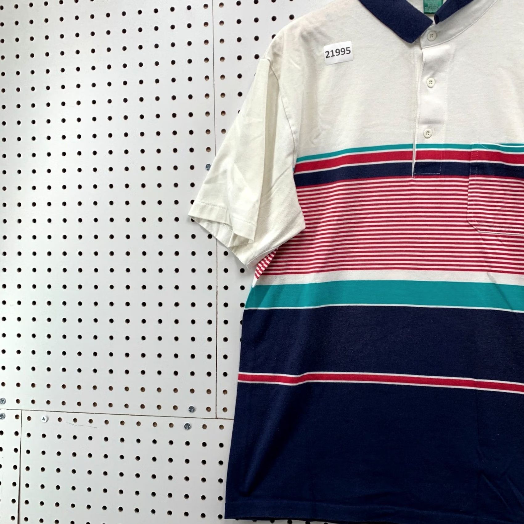 Vintage Knights Of Round Table Polo Shirt White Red Blue Striped Mens Large 21x28.5 Size US L / EU 52-54 / 3 - 3 Thumbnail