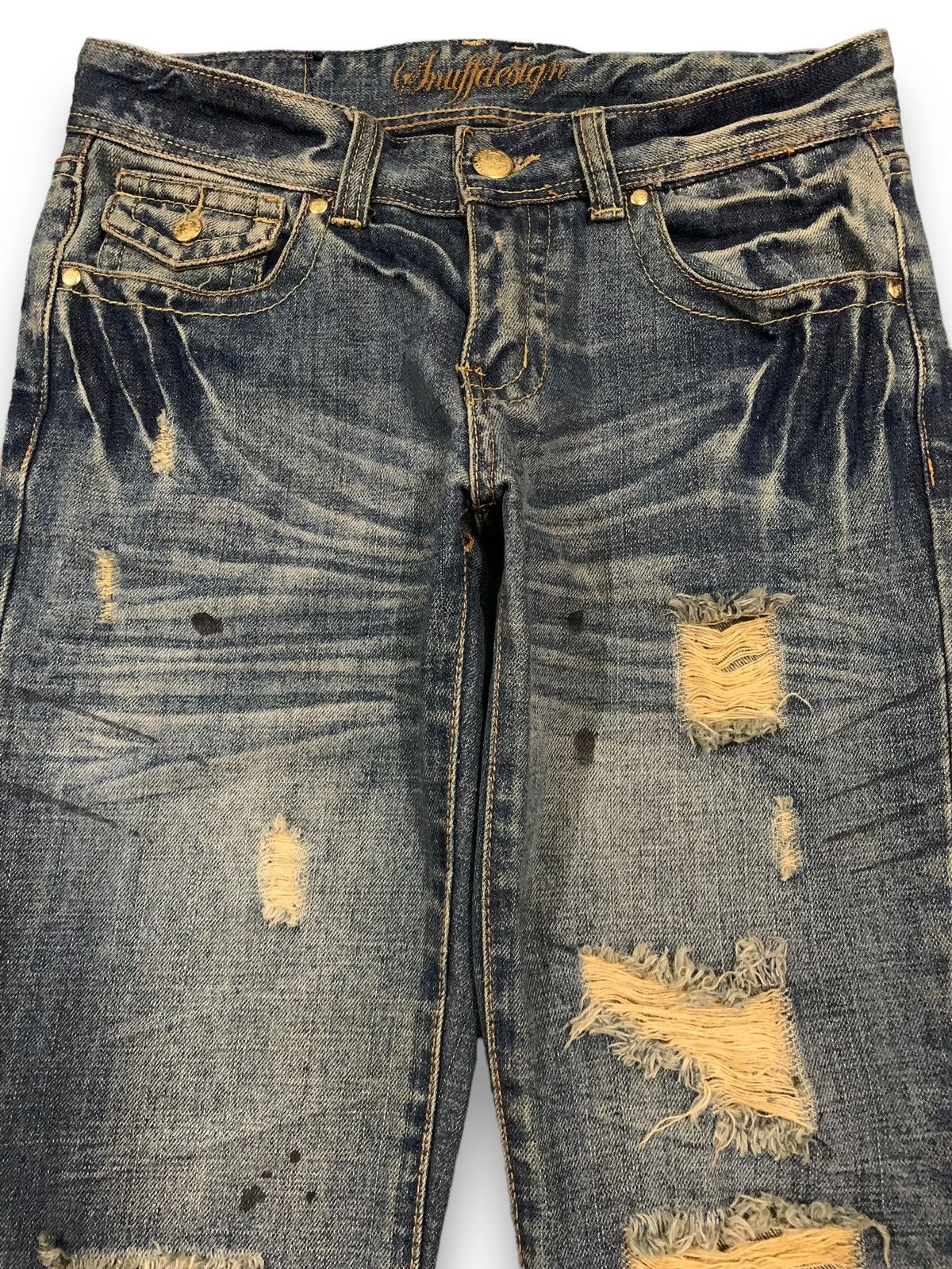 If Six Was Nine Vintage Snuff Mud Wash Splatter Flare Distressed Punk Jeans Size US 32 / EU 48 - 3 Thumbnail