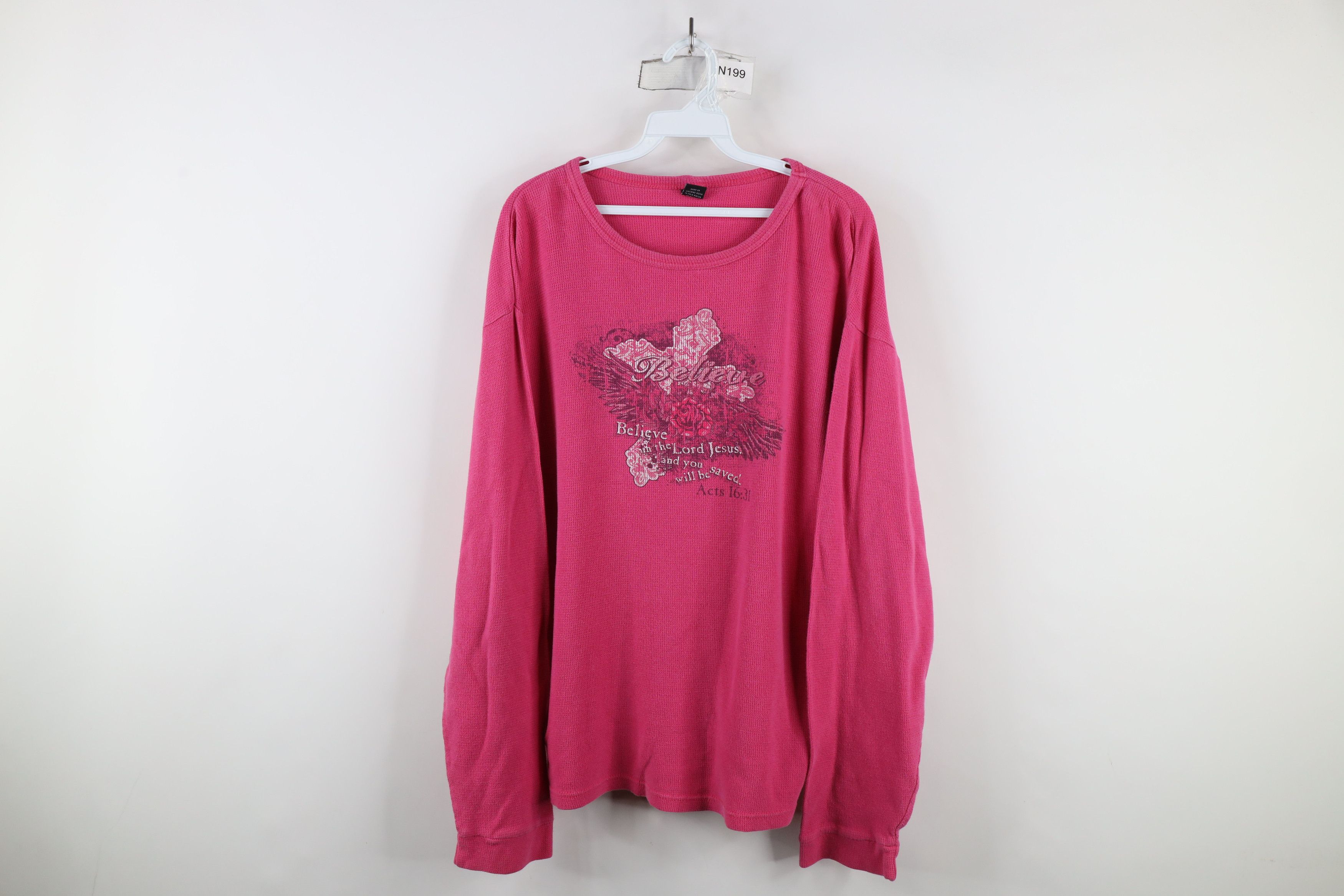 Vintage Vintage Y2K Thermal Waffle Knit Long Sleeve T-Shirt Pink Size XL / US 12-14 / IT 48-50 - 1 Thumbnail