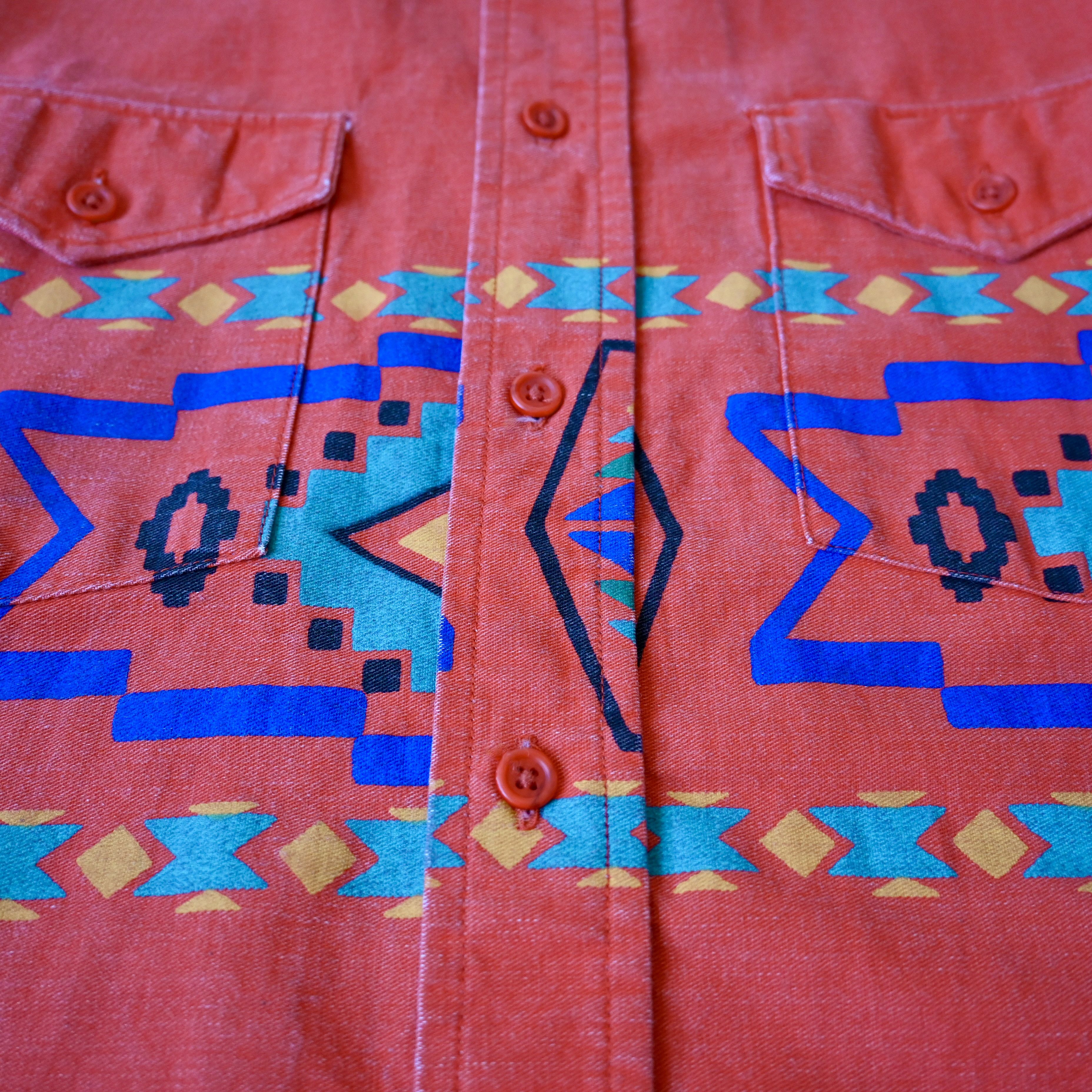 Vintage VTG Wrangler Brushpopper shirt Aztec Navajo poppy red 17.5 Size US XL / EU 56 / 4 - 9 Thumbnail