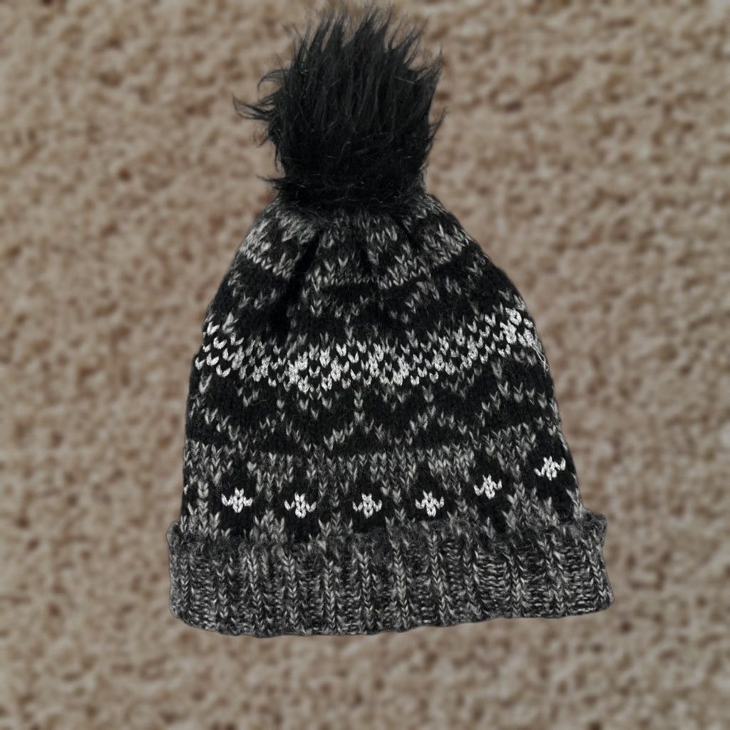 Vintage INC International Concepts Beanie Toque Womens Gray Knit Stripe Poly Blend Pom Size ONE SIZE - 1 Thumbnail