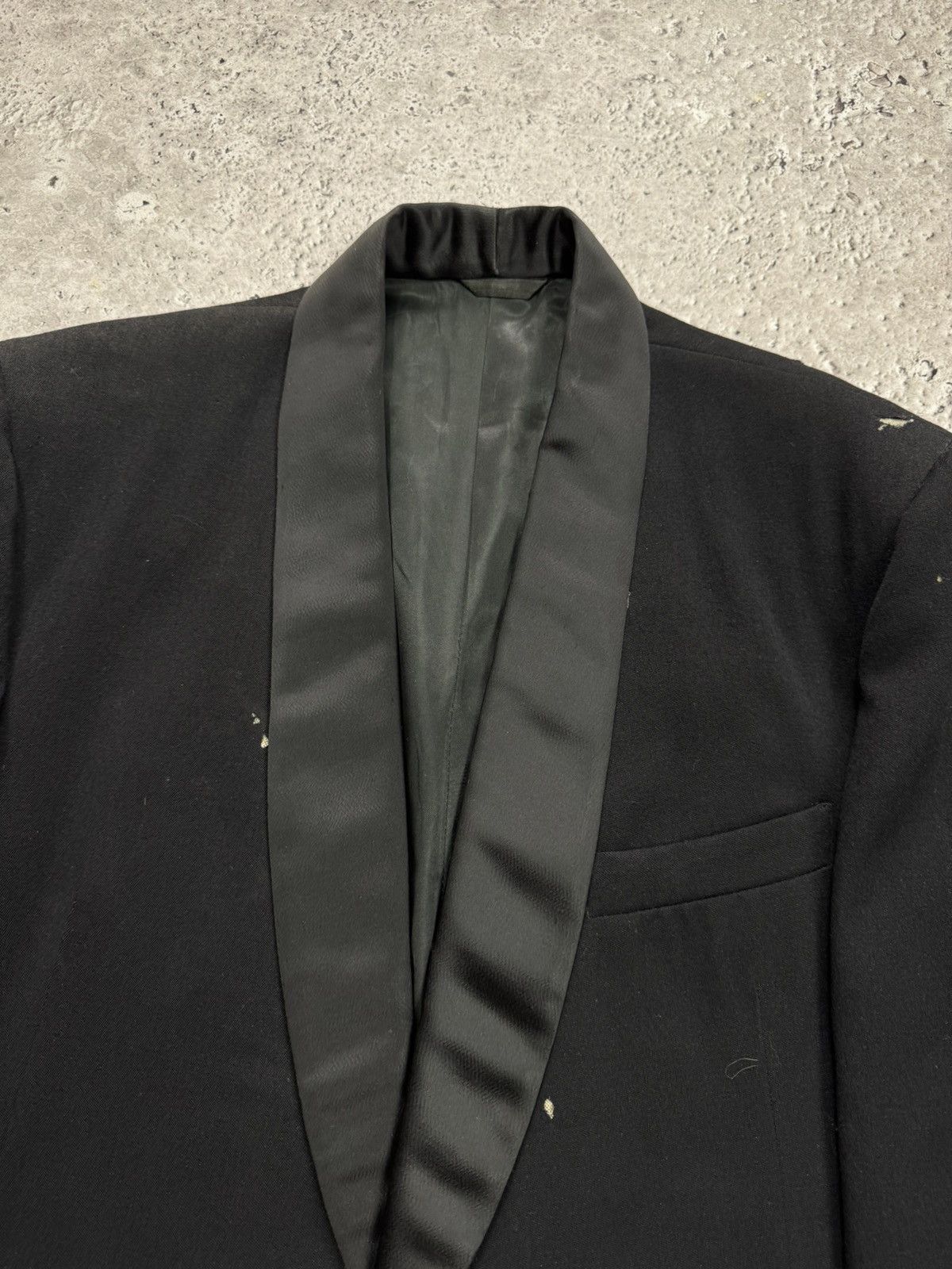 Other Vintage Black Tuxedo Blazer One Button Leather Shawl Collar Size 36R - 4 Thumbnail