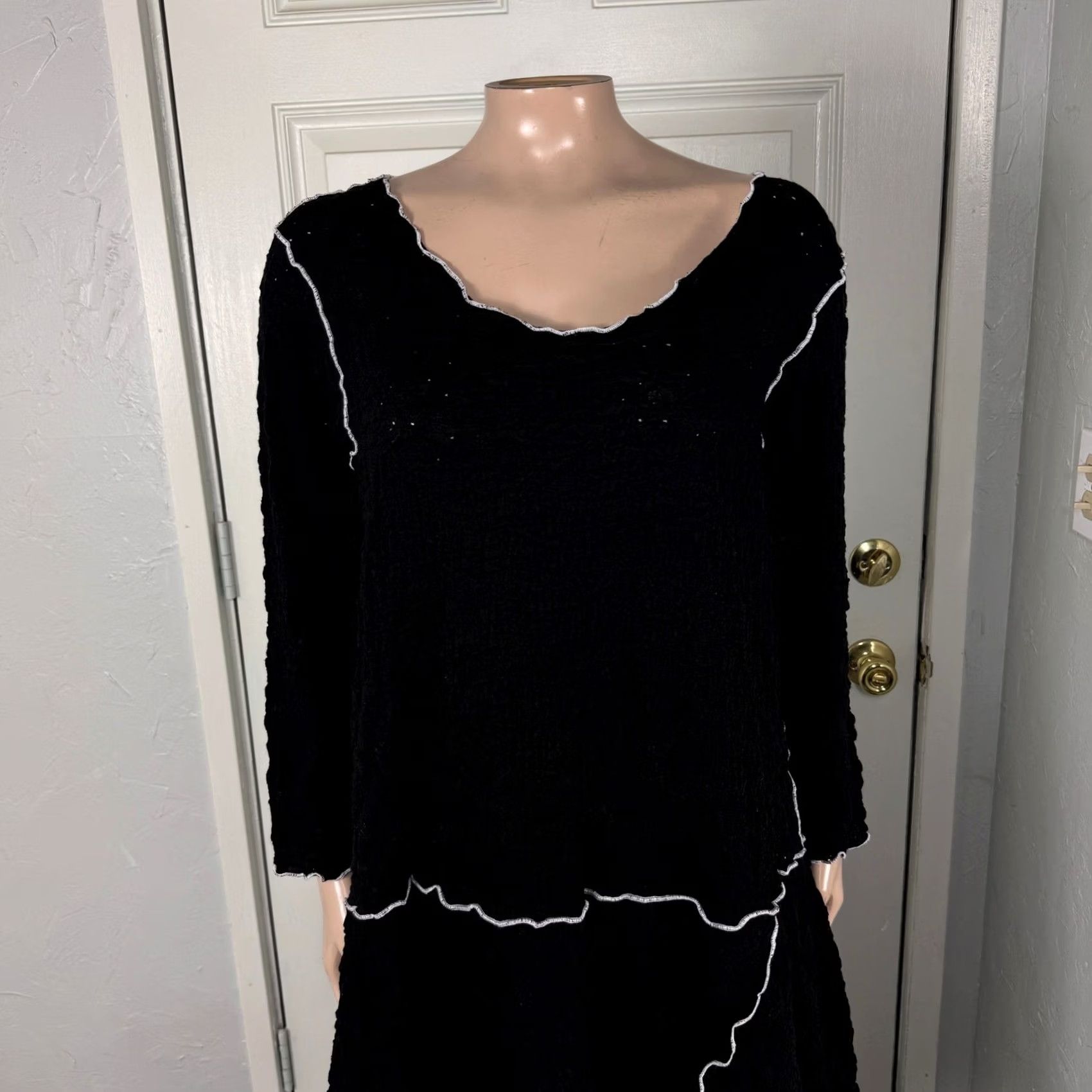 Vintage Noblu Dress Mini Black Cotton Knit Long Sleeve Scoop Neck Casual Womens M Lagelook Vintage No Size M / US 6-8 / IT 42-44 - 2 Thumbnail
