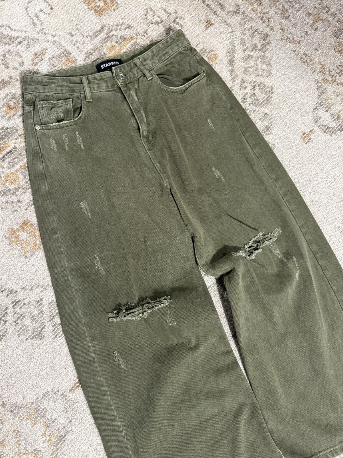 Starred Distressed Baggy Denim