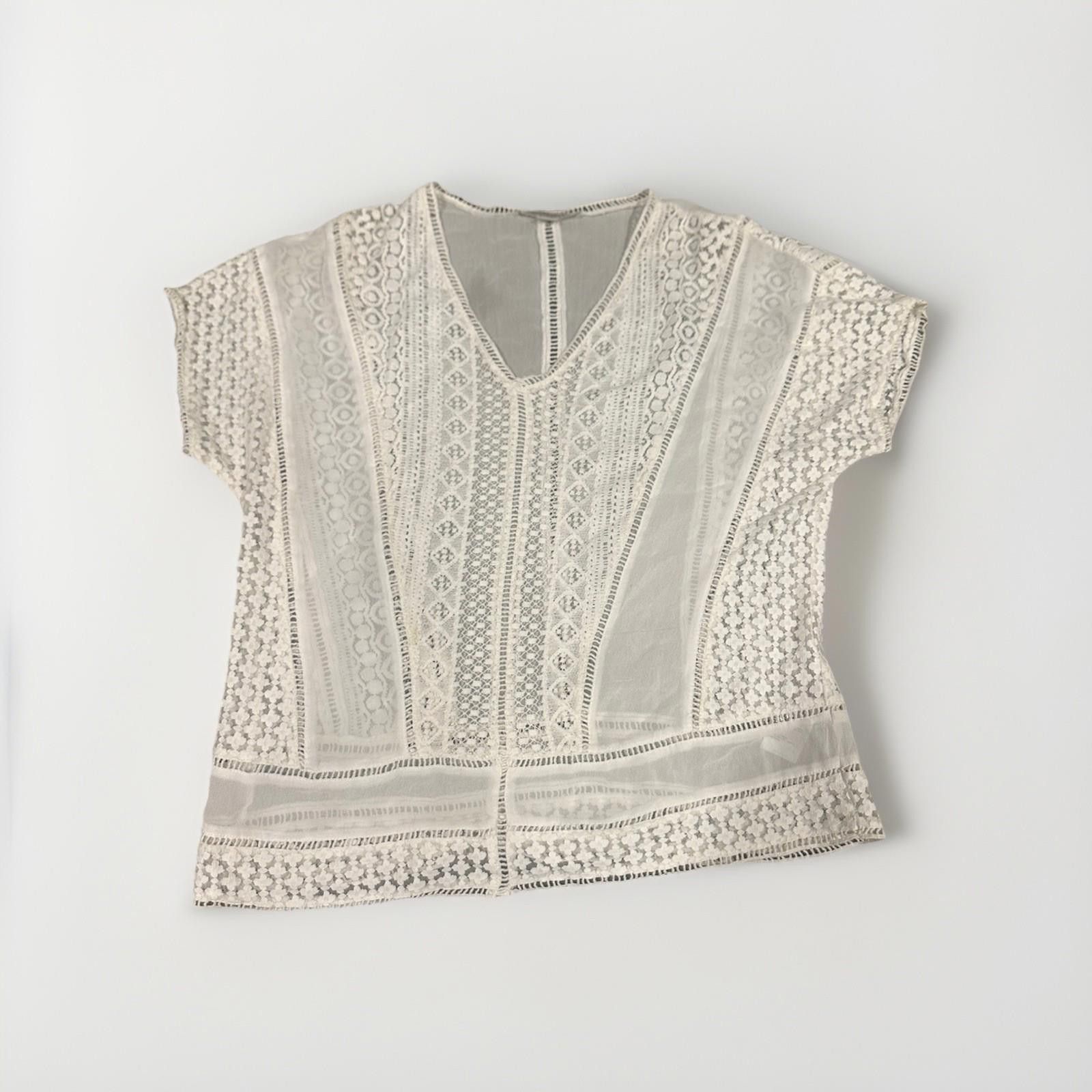 Allsaints AllSaints Women White Lace Sheer Top Blouse XS Short Sleeve Size XS / US 0-2 / IT 36-38 - 1 Thumbnail