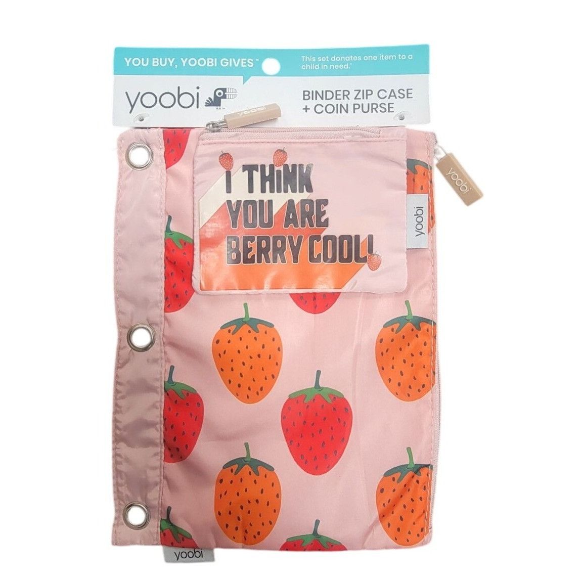Other Yoobi Binder Zip Case & Coin Purse - "Berry Cool" Strawberry Size ONE SIZE - 2 Thumbnail
