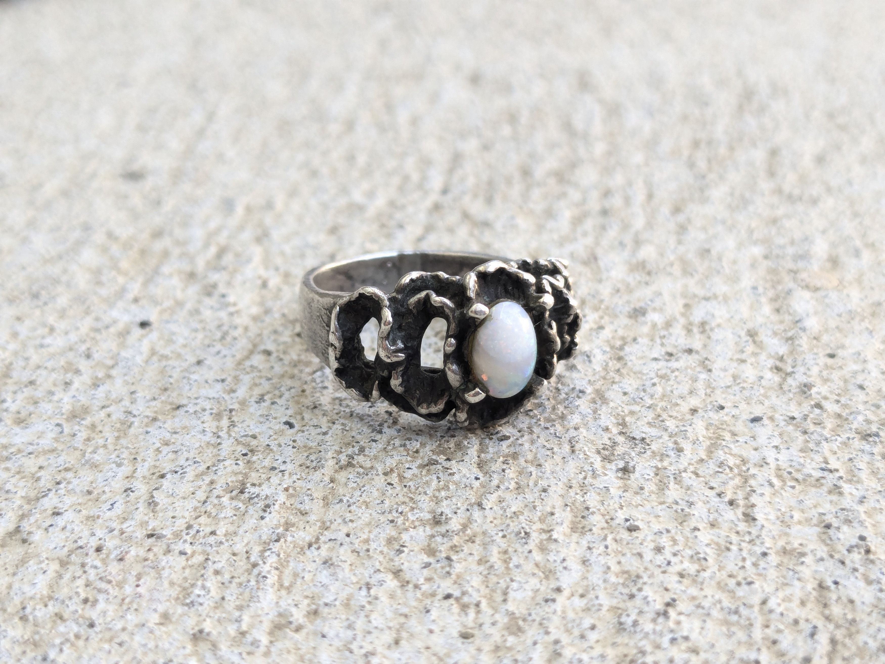 Jewelry x Vintage Sterling Silver Ring Opal Band Oval 5.75 Brutalist, Men's