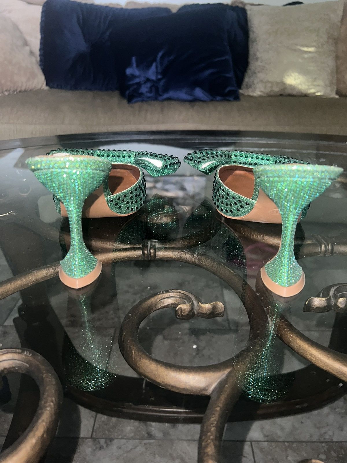 Other Crystal Emerald Green Kitten Mules Size US 8.5 / IT 38.5 - 3 Thumbnail