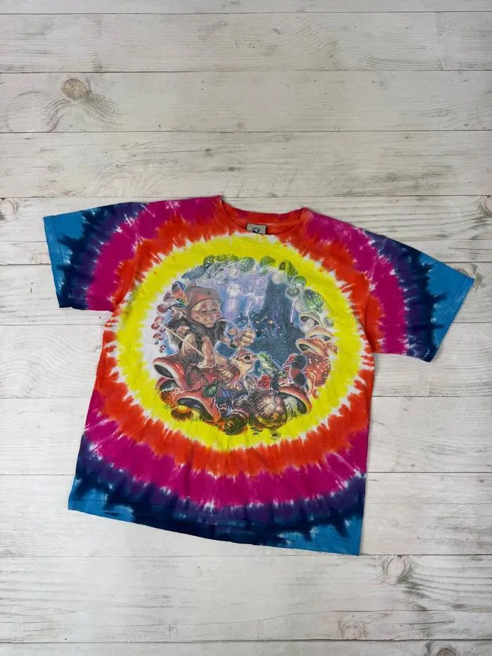 Vintage Vintage Liquid Blue Mushroom Garden Elf T Shirt Tie Dye 1999 Size US M / EU 48-50 / 2 - 1 Thumbnail