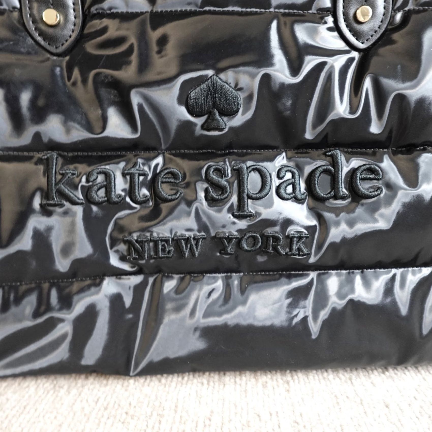 Vintage kate spade new york Tote Black Ella Puffy Fabric Large Nylon Leather Double Handles Women Size ONE SIZE - 2 Thumbnail