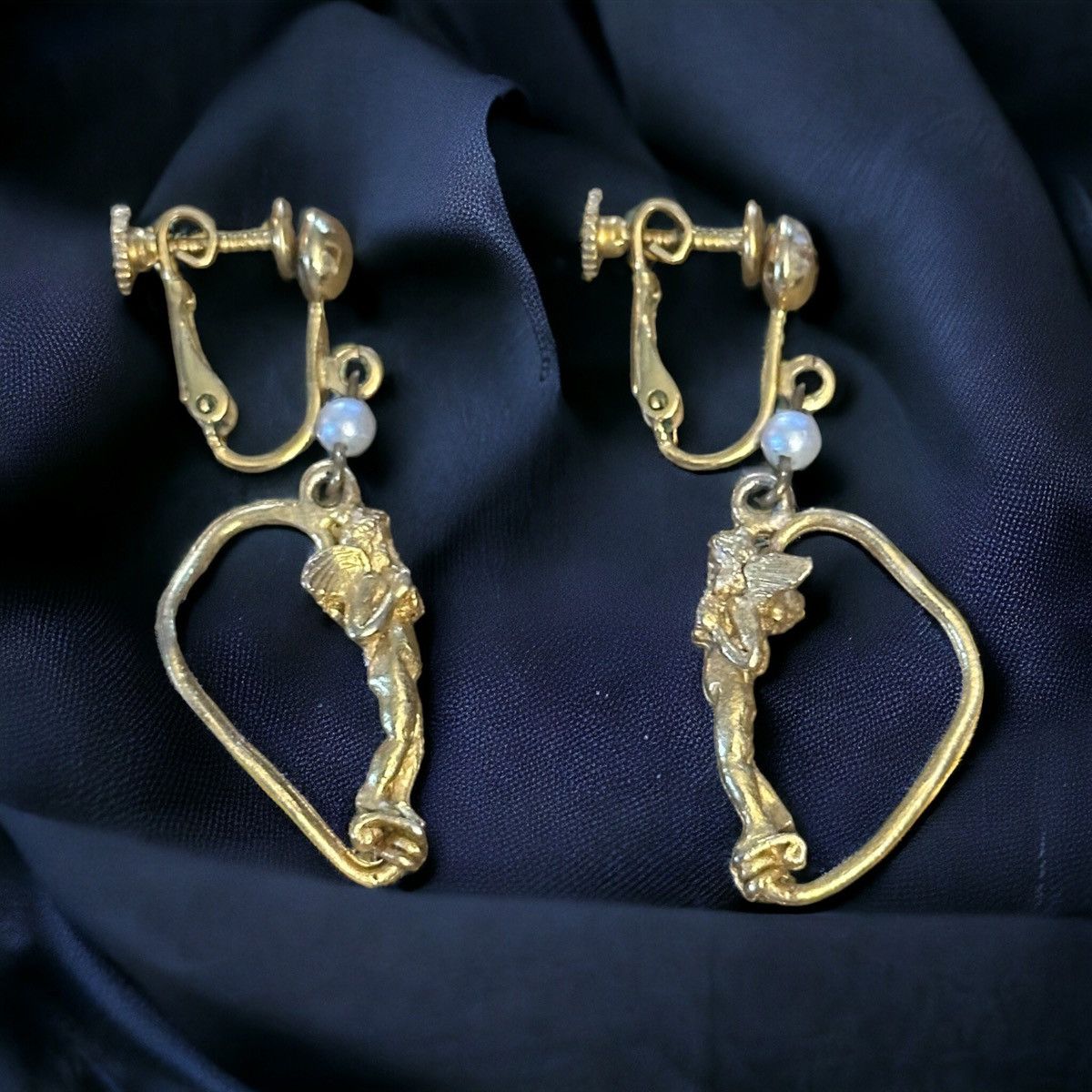 Vintage Vintage cherub harp dangle screw back earrings Size ONE SIZE - 1 Thumbnail