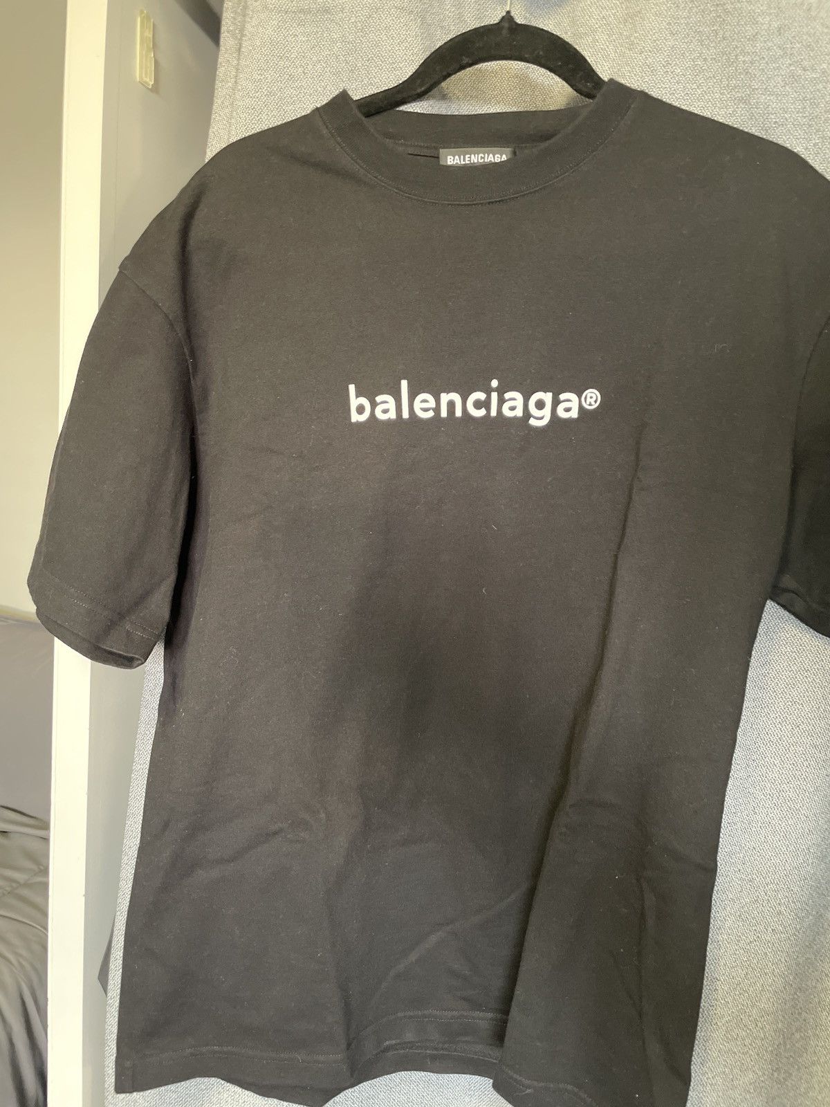 image of Balenciaga Center Logo Black Oversized Shirt, Men's (Size XS)