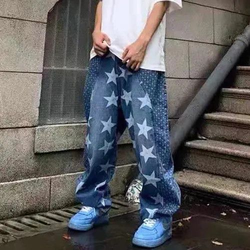 VIBE Check Pattern Blue Denim Jeans Size US 32 / EU 48 - 8 Thumbnail