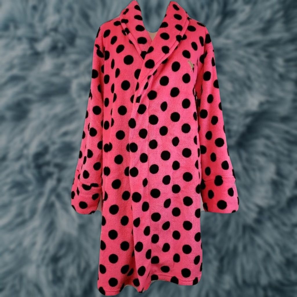 Pinko VINTAGE PINK Victoria's Secret Robe Womens XS/S Pink Polka Dot Kimono Sleepwear Ladies Lightweight Fleece Size ONE SIZE - 1 Thumbnail