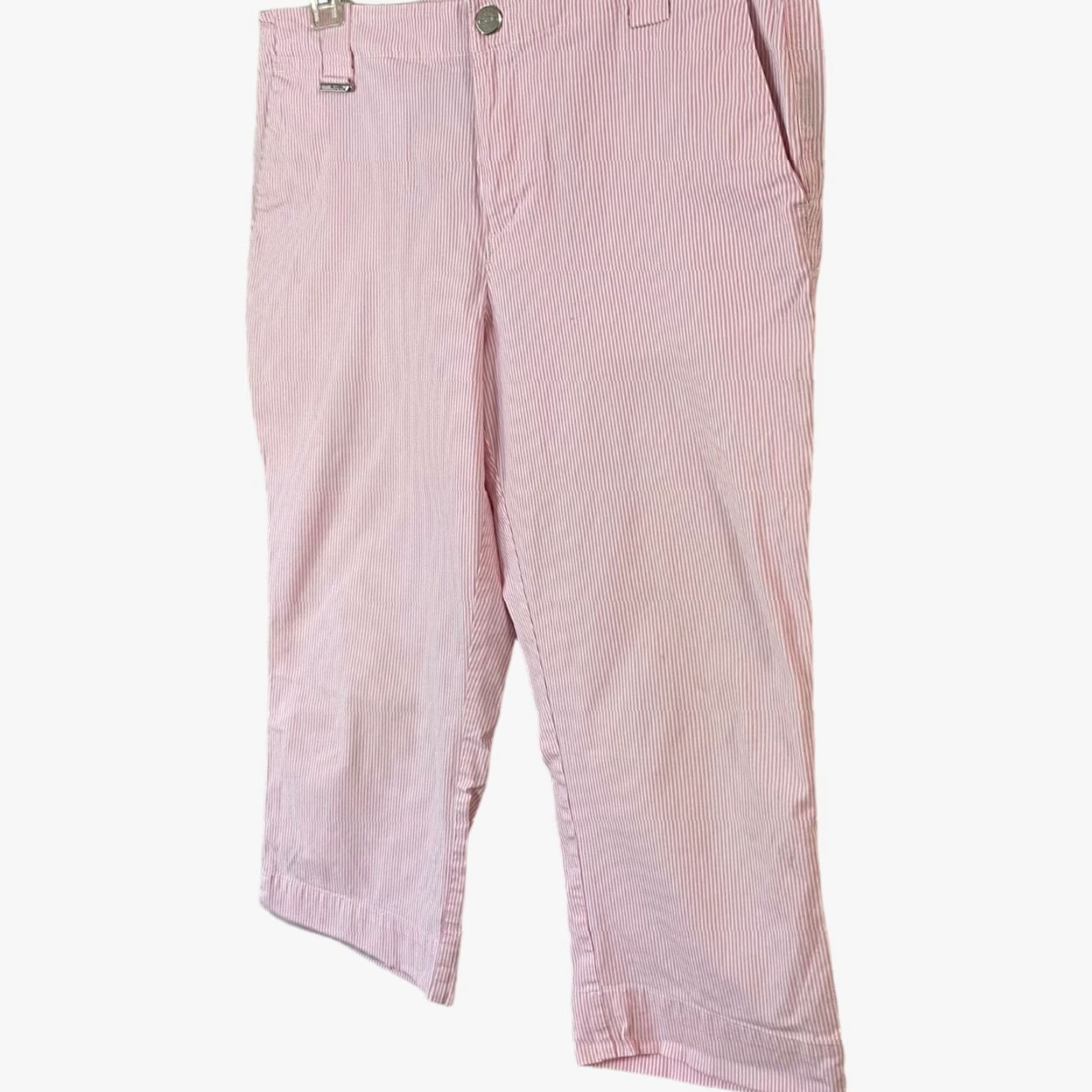 Ralph Lauren Lauren Ralph Lauren Active Capri Pants Womens 8 Pink White Stripe Stretch Pockets 97% Cotton 3% Elastane Beach Preppy Size 30" / US 8 / IT 44 - 2 Thumbnail