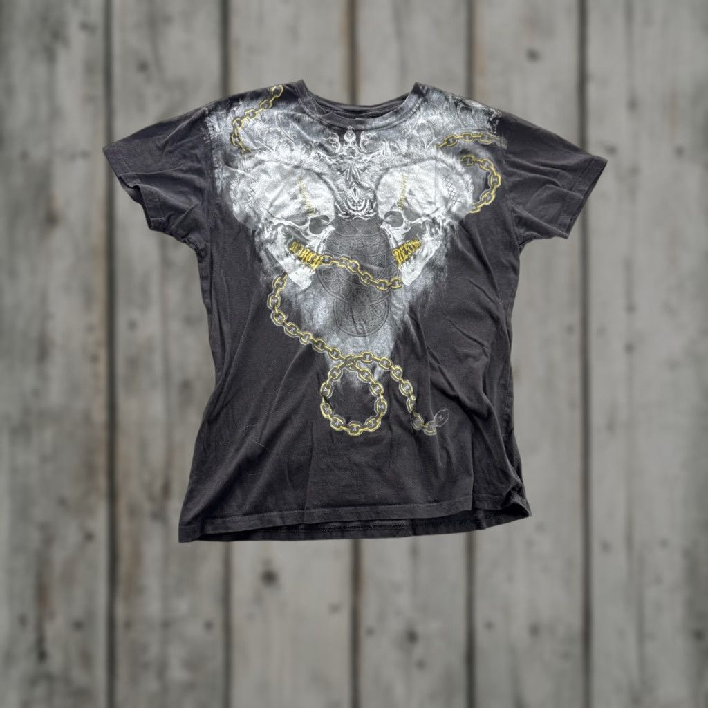 Carbon Carbon Black Shirt Men XL Black Graphic Skull Chain Gothic T-Shirt Biker y2k Size US XL / EU 56 / 4 - 1 Thumbnail